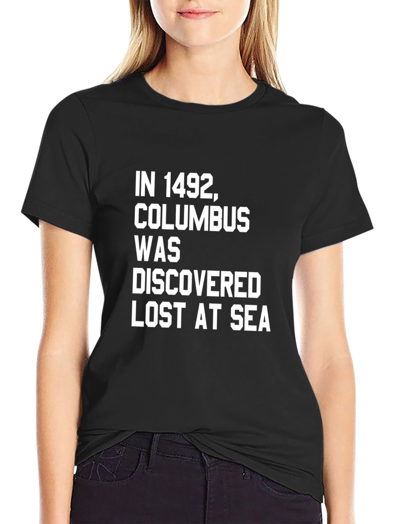 Black Humorous Columbus Discovery T-Shirt view 2