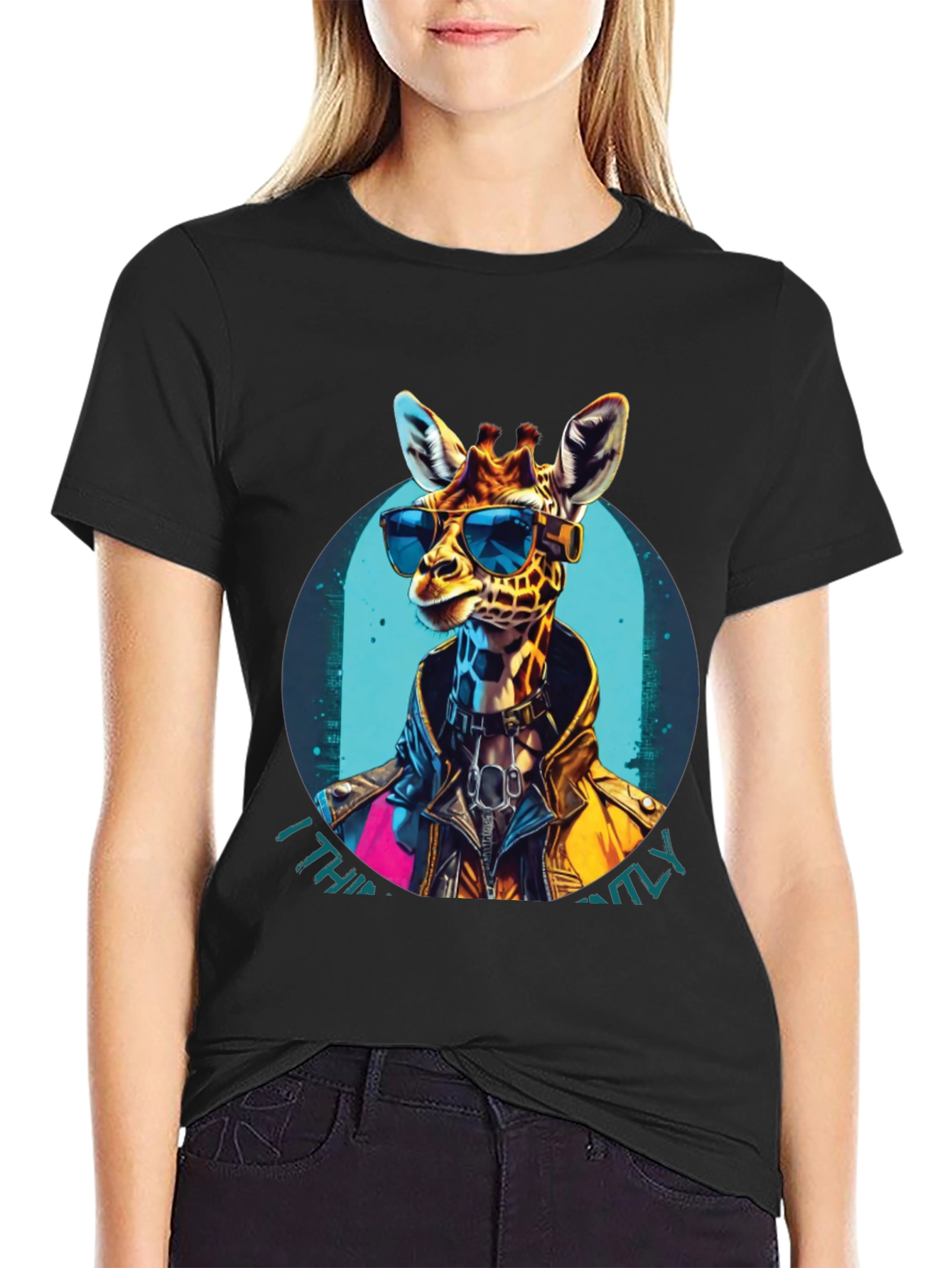 Black Cool Giraffe Graphic Tee - Unisex Black T-Shirt view 2