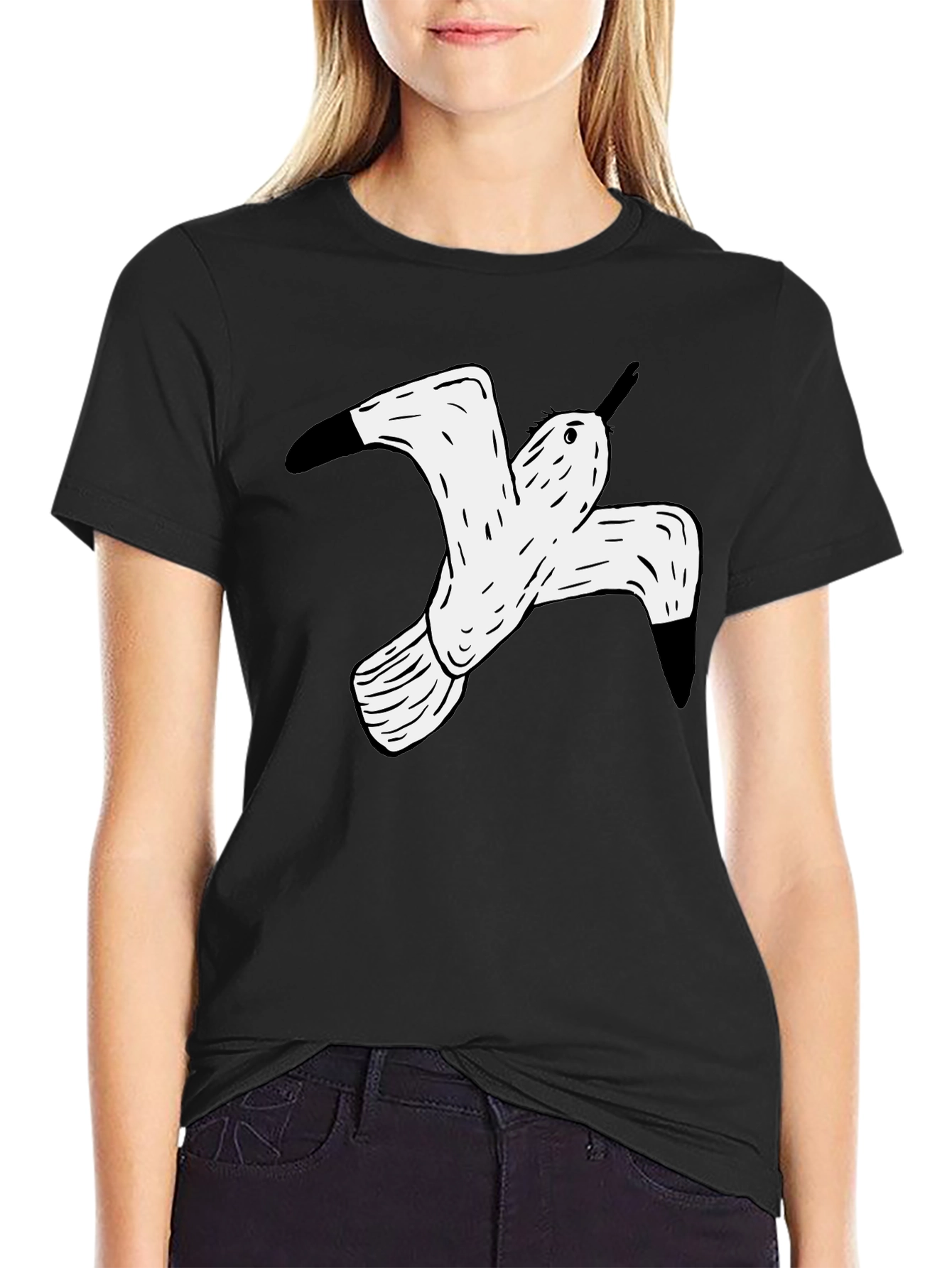 Black Black T-Shirt with White Flying Bird Graphic view 2