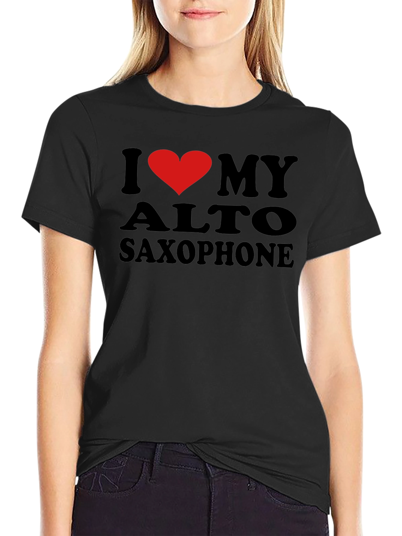 Black I Love My Alto Saxophone Black T-Shirt view 2