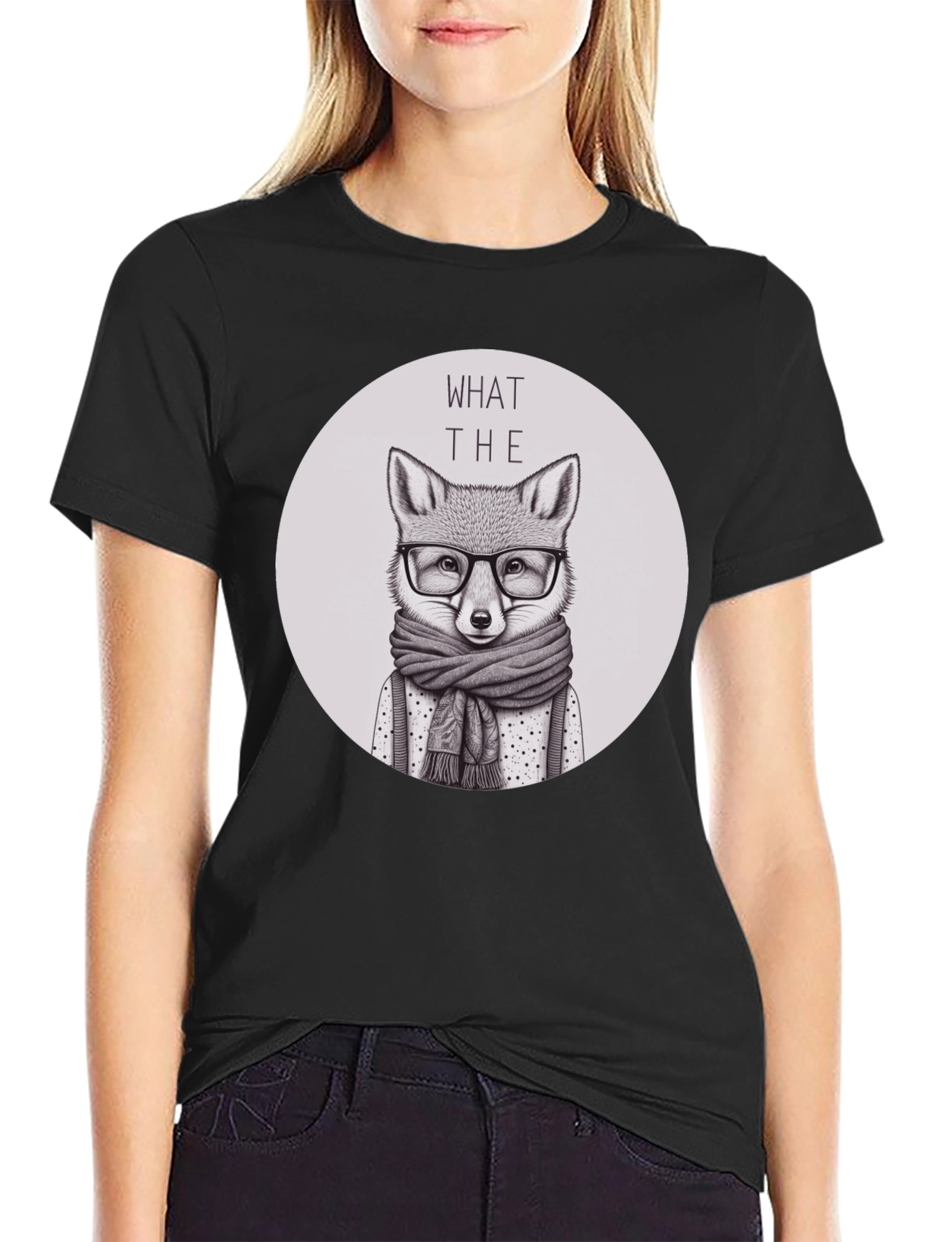 Black What the Fox T-Shirt - Novelty Animal Tee view 2