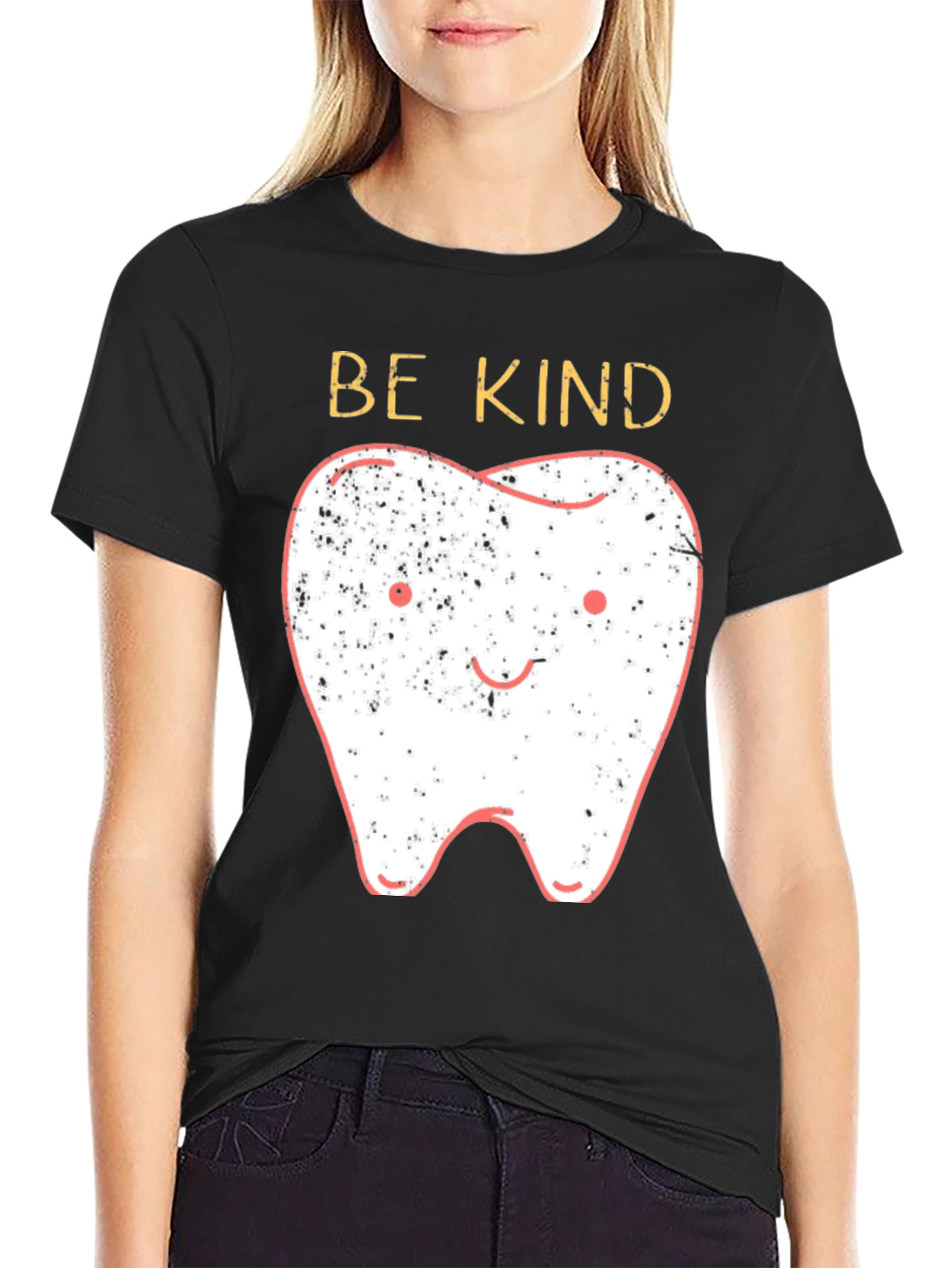 Black Be Kind Tooth Graphic Tee - Black Unisex T-Shirt view 2