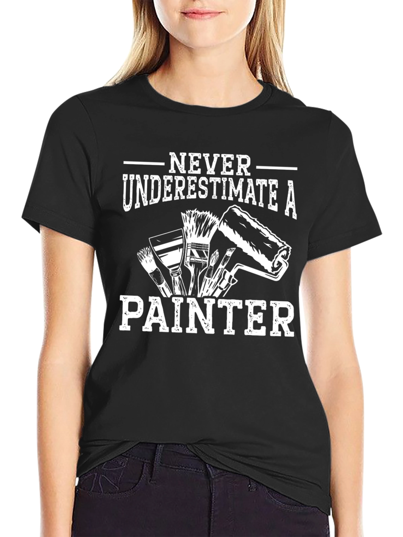 Black Never Underestimate a Painter T-Shirt view 2