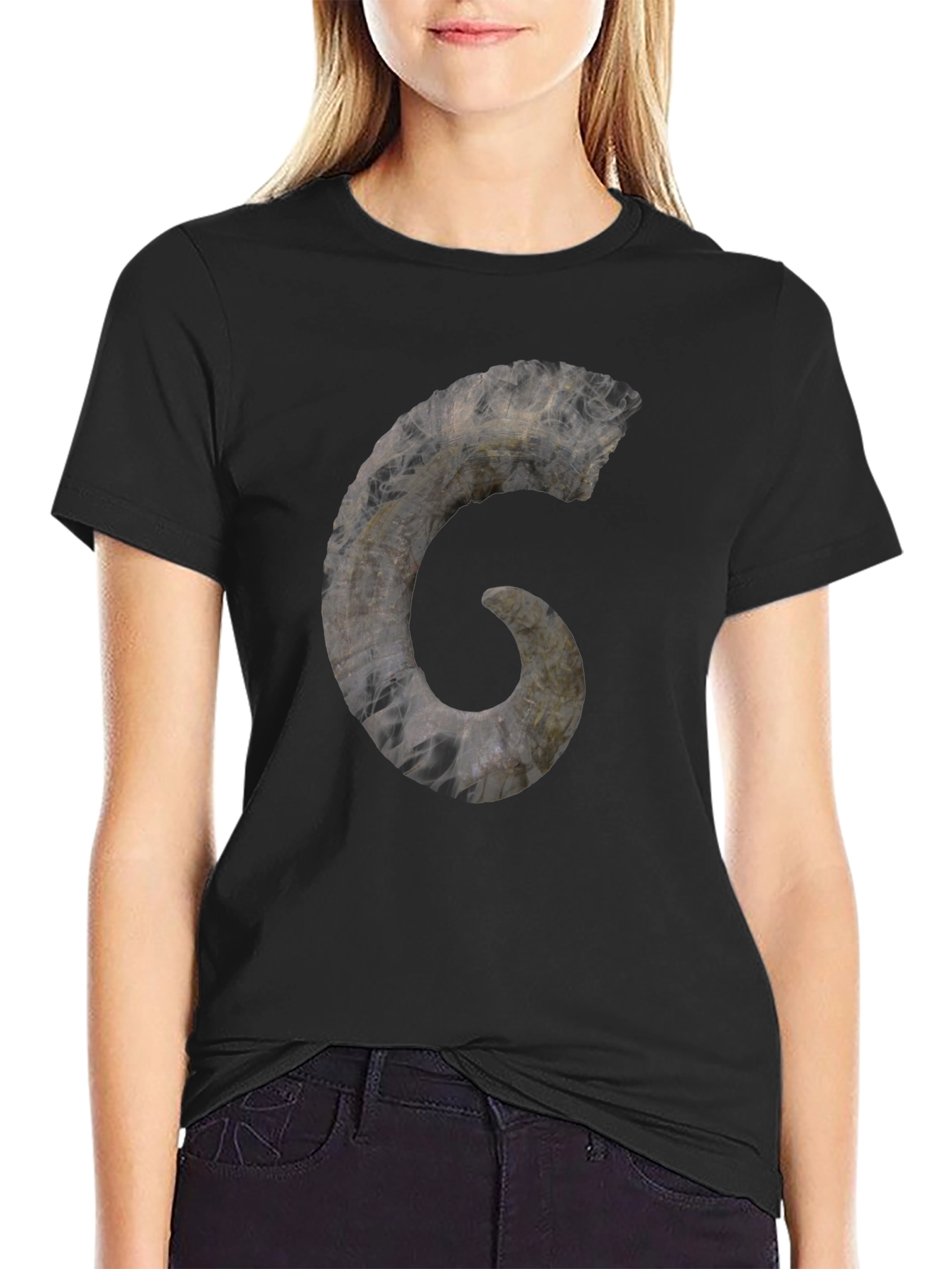 Black Smoky Fossil Style Graphic Tee - Unique Black T-Shirt view 2