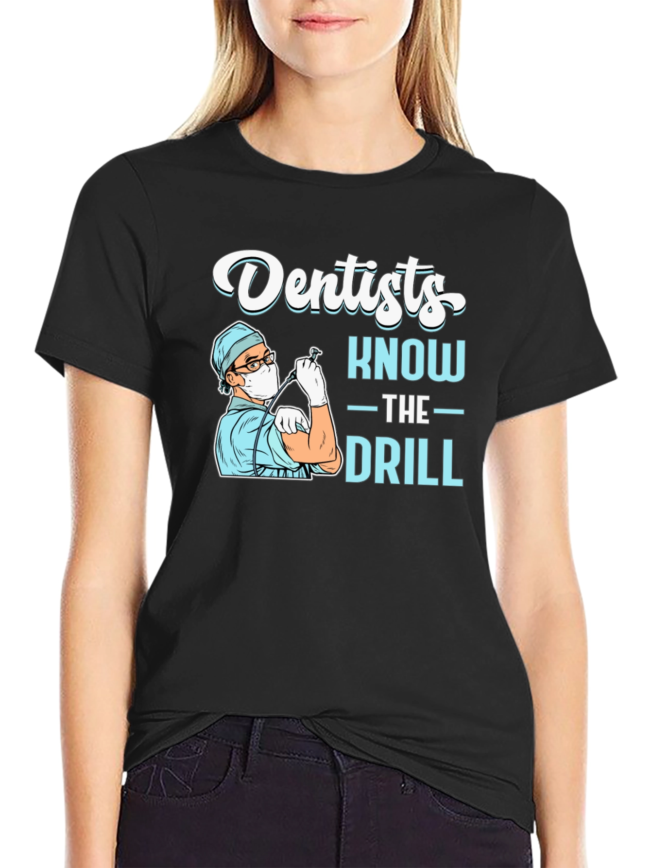 Black Dentist 'Know The Drill' Black T-Shirt view 2