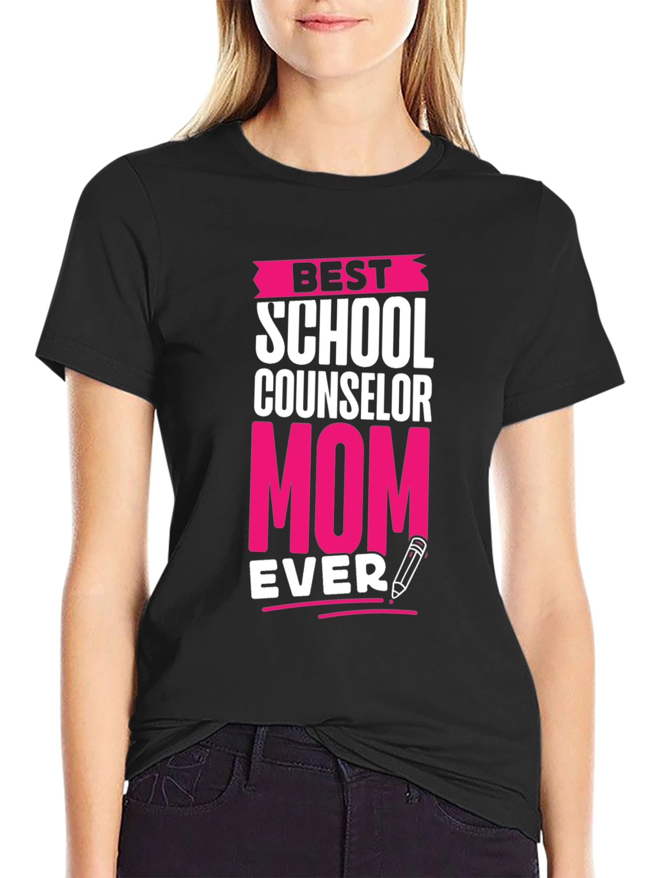 Black Best School Counselor Mom Ever T-Shirt view 2