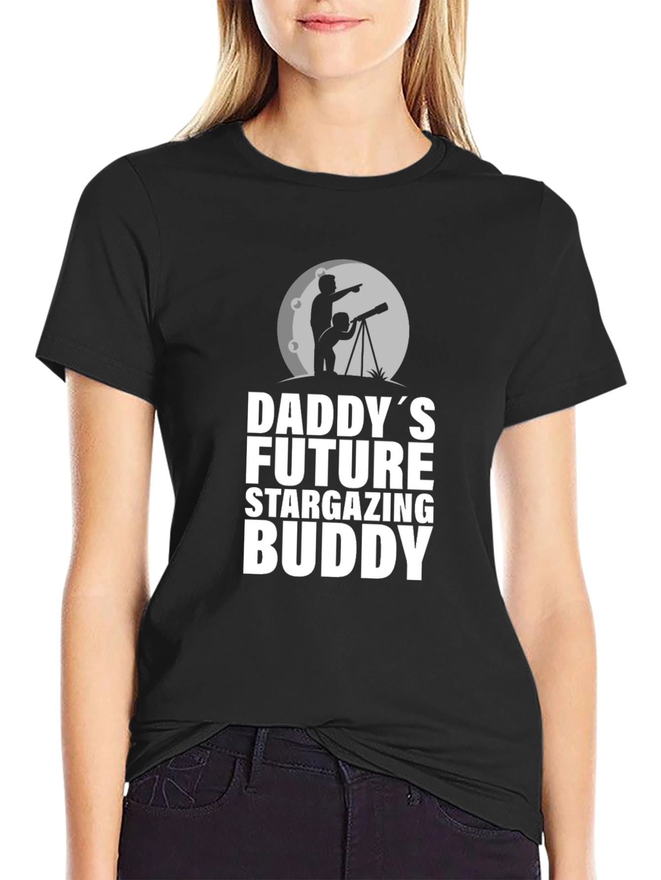 Black Daddy's Future Stargazing Buddy Black T-Shirt view 2
