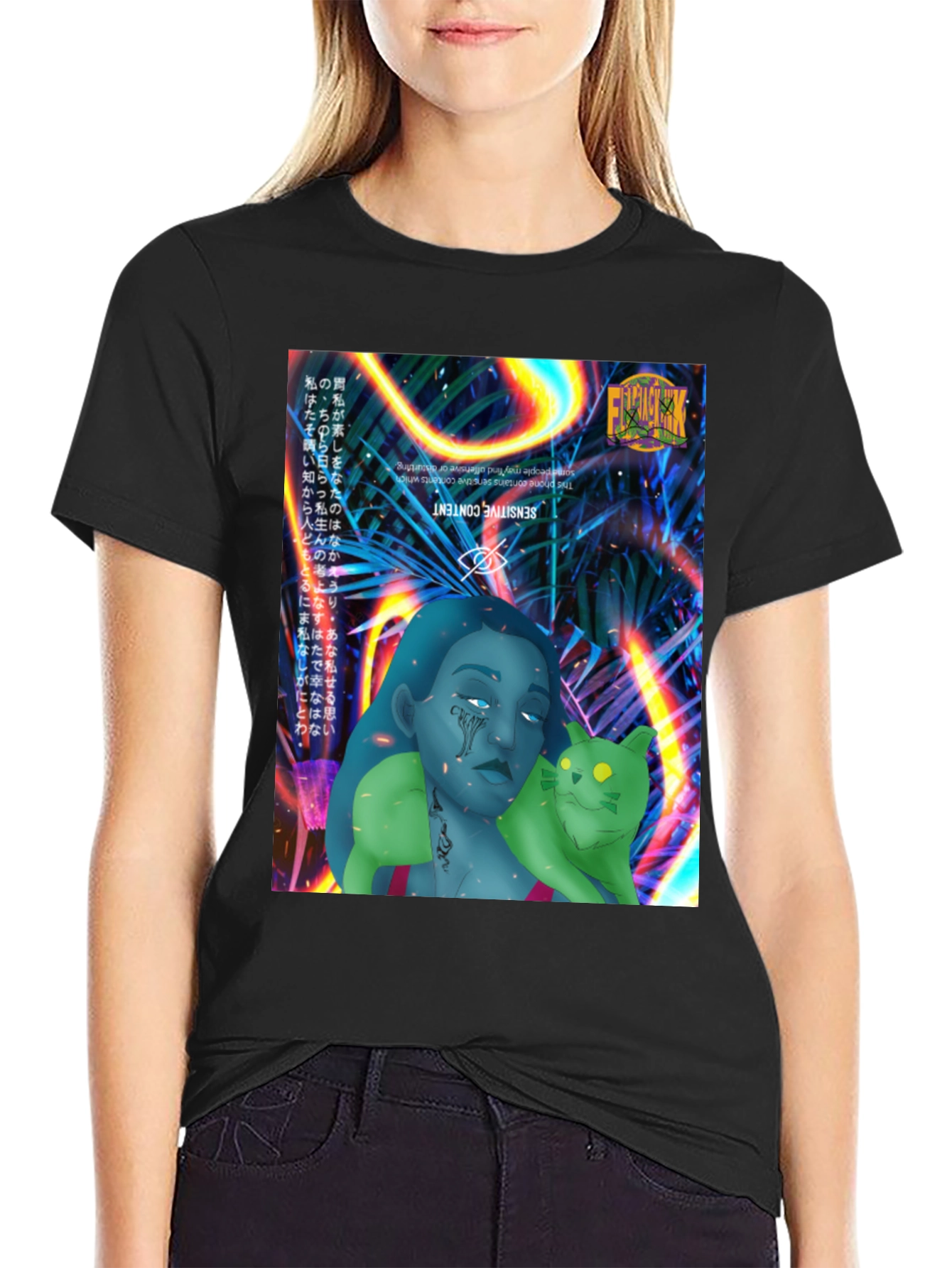 Black Graphic Print Tee - Edgy Streetwear view 2