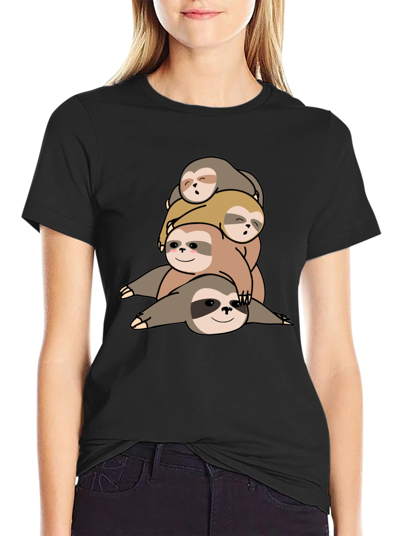 Black Stacked Sloth Graphic Tee - Comfy Men's T-Shirt view 2