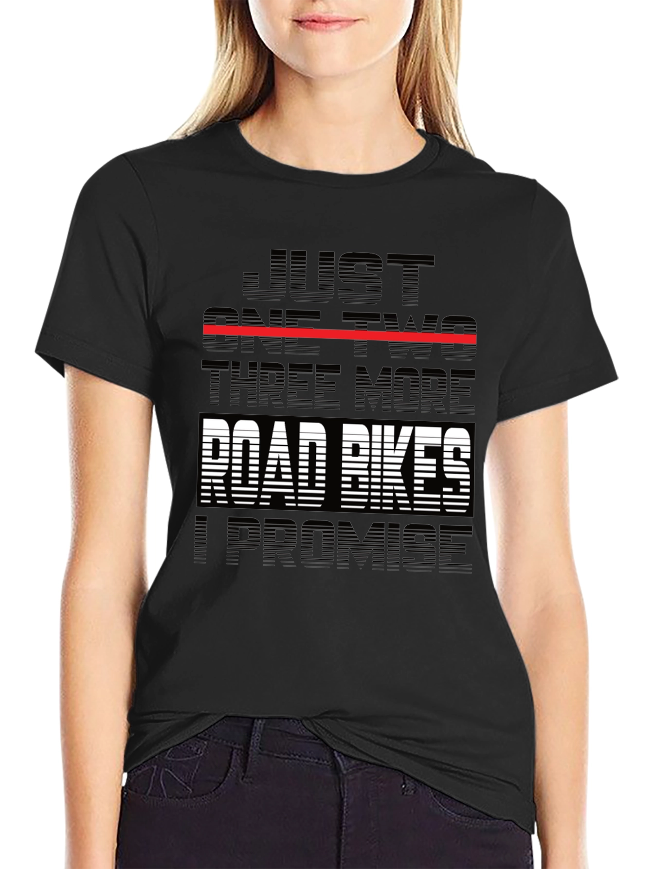 Black Funny Road Bike T-Shirt - "Just One Two Three More..." view 2