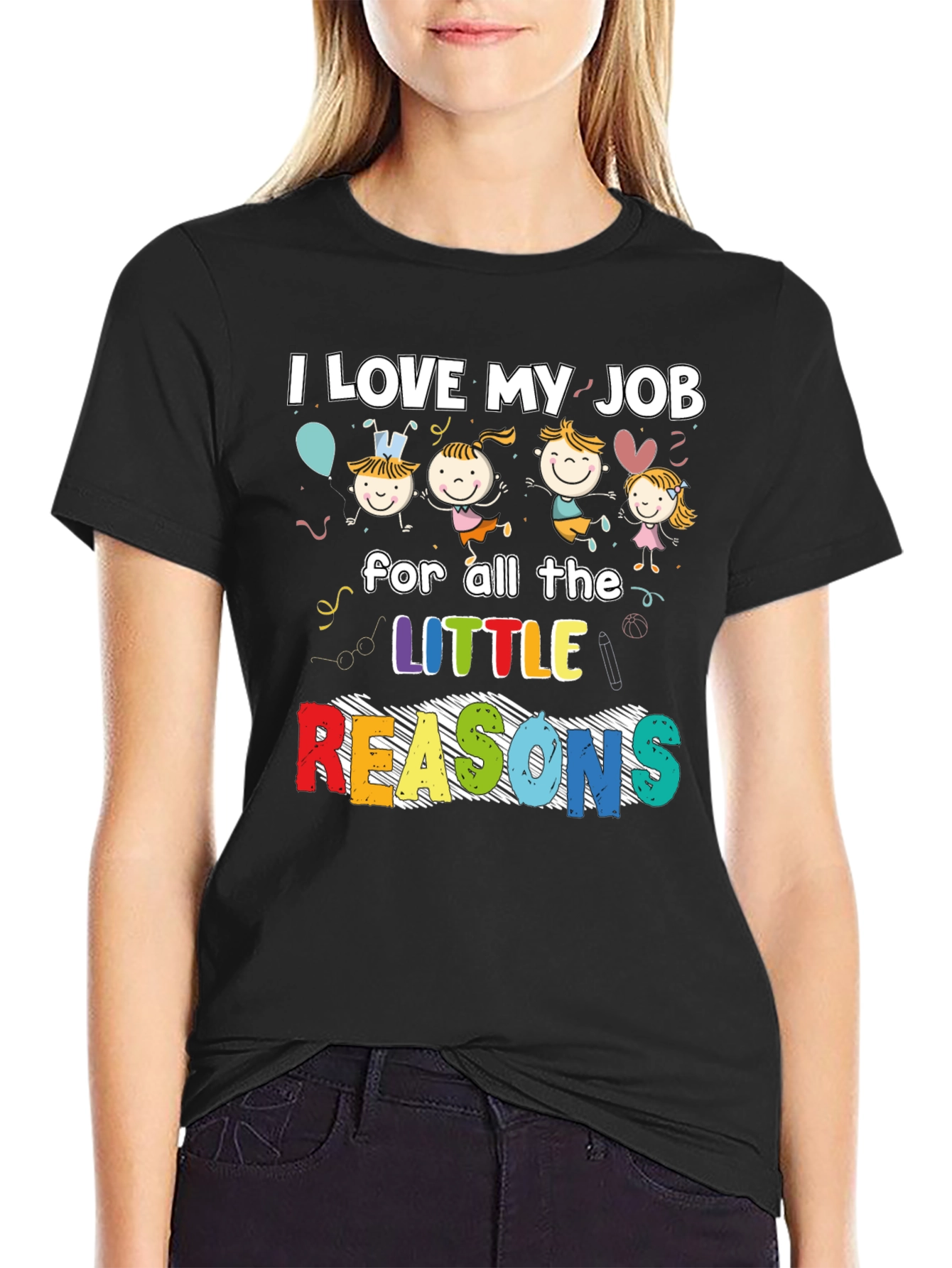 Black I Love My Job Teacher T-Shirt view 2