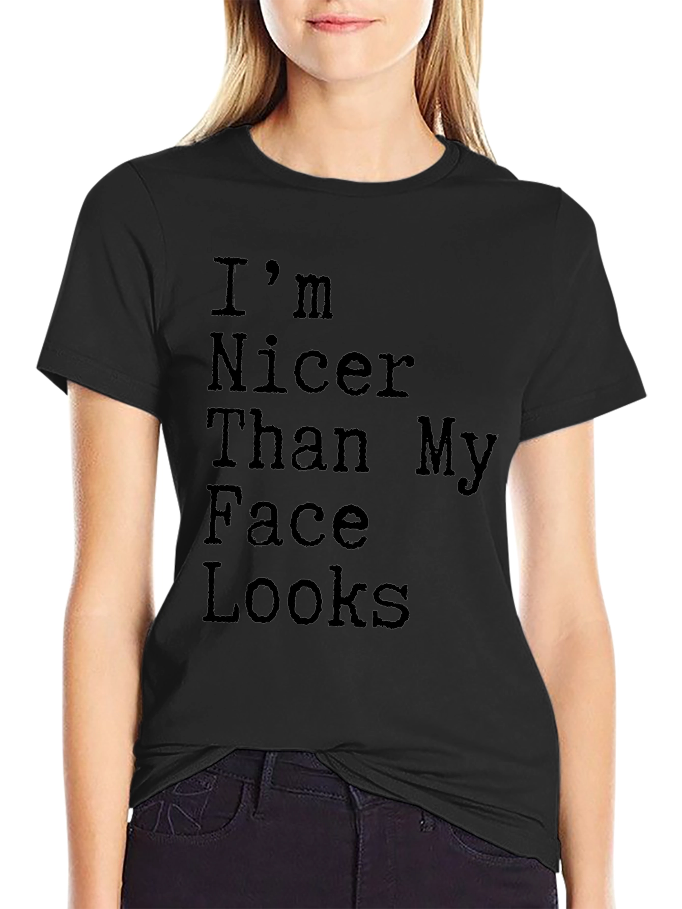 Black Funny "I'm Nicer Than My Face Looks" Graphic Tee view 2