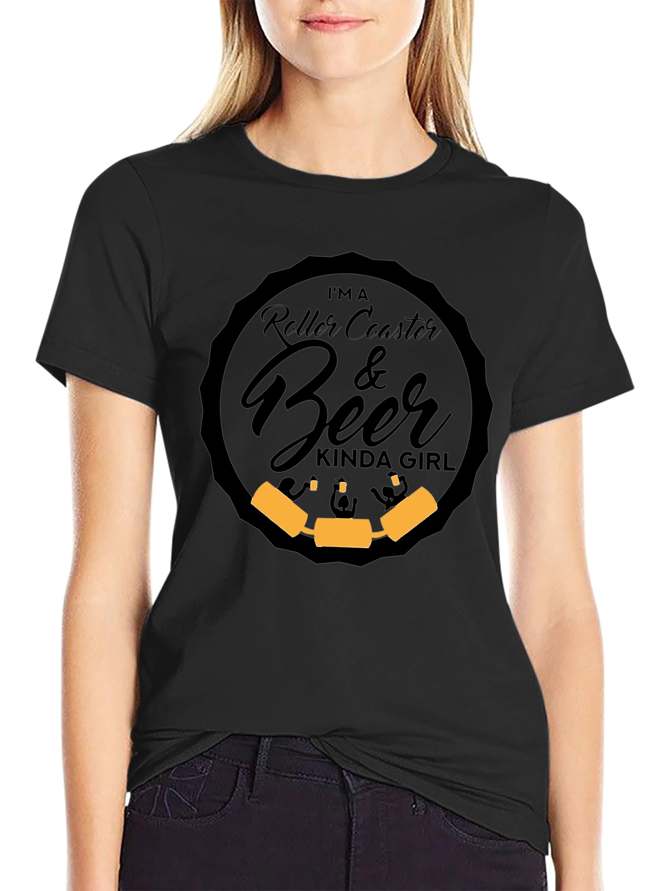 Black Roller Coaster & Beer Kinda Girl Graphic T-Shirt view 2