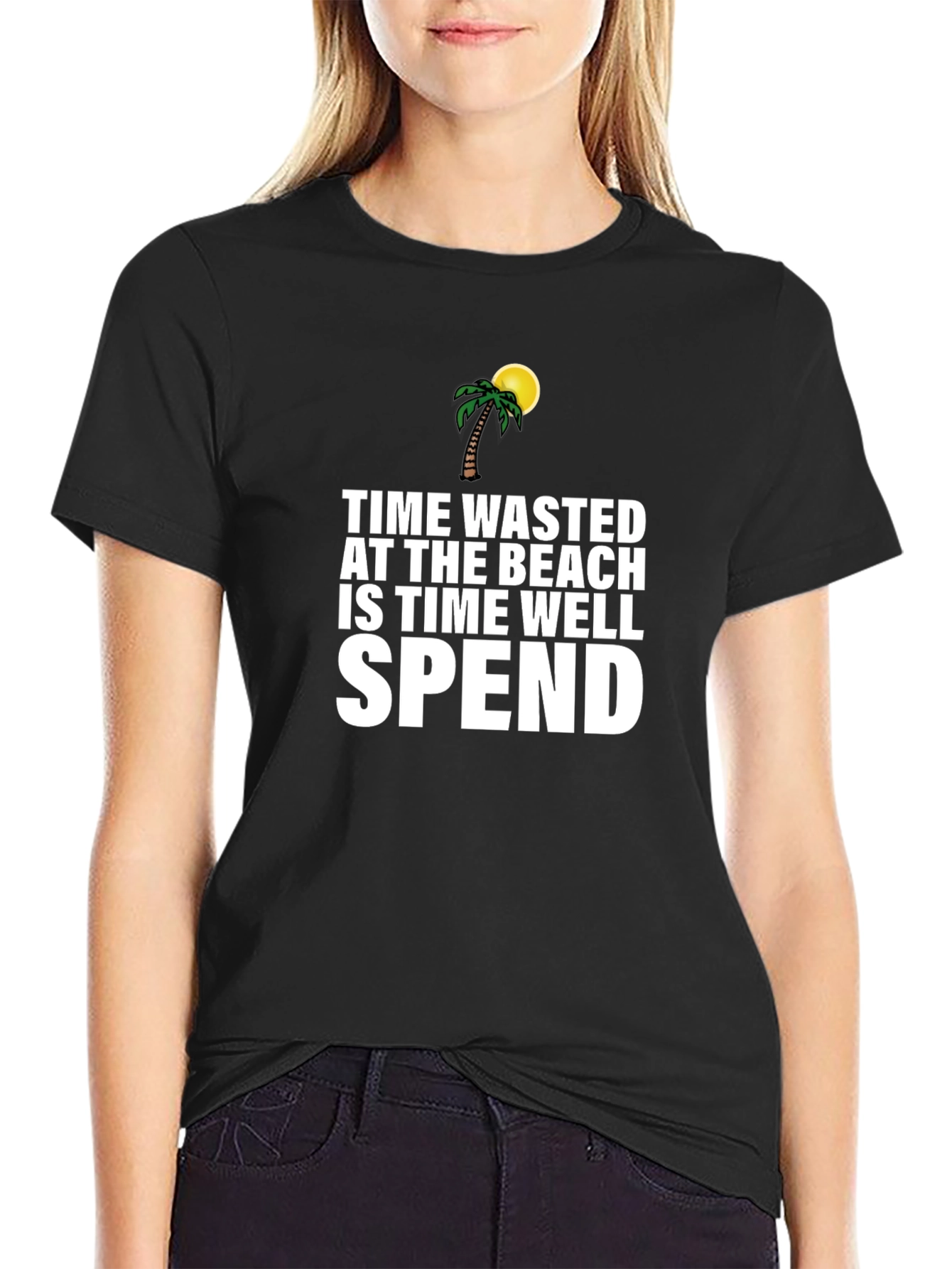 Black Beach Time T-Shirt: Time Wasted Is Time Well Spent view 2
