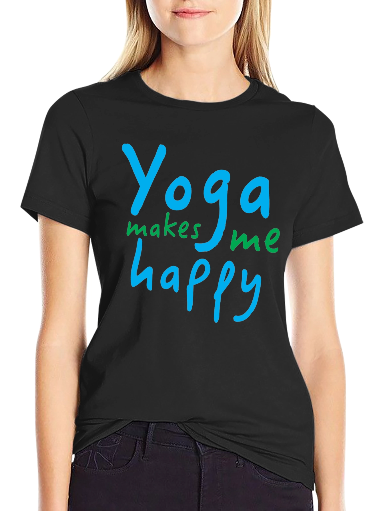 Black Yoga Makes Me Happy Black T-Shirt view 2