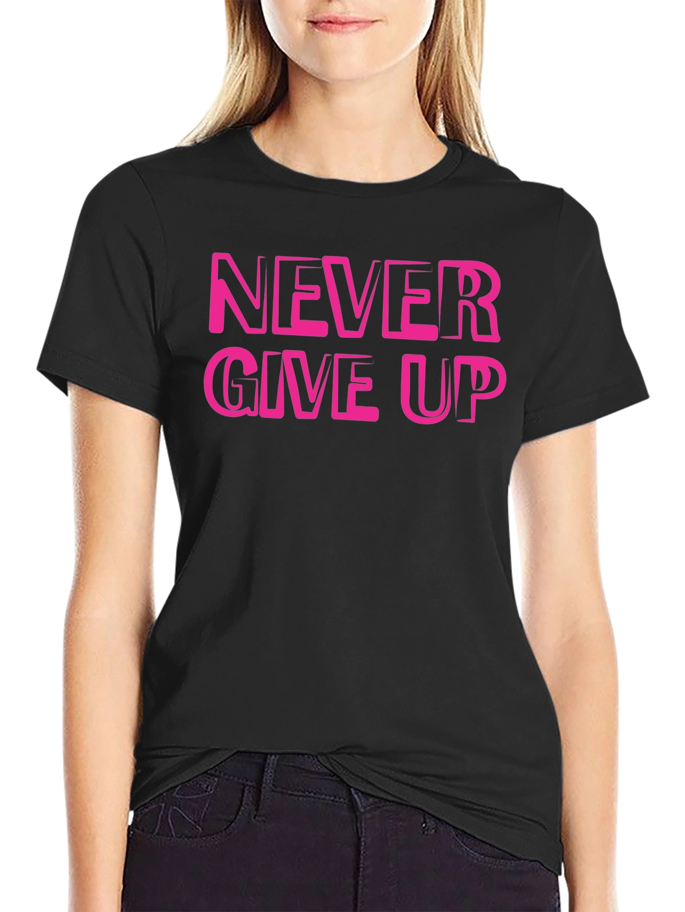 Black Never Give Up Graphic Print T-Shirt view 2