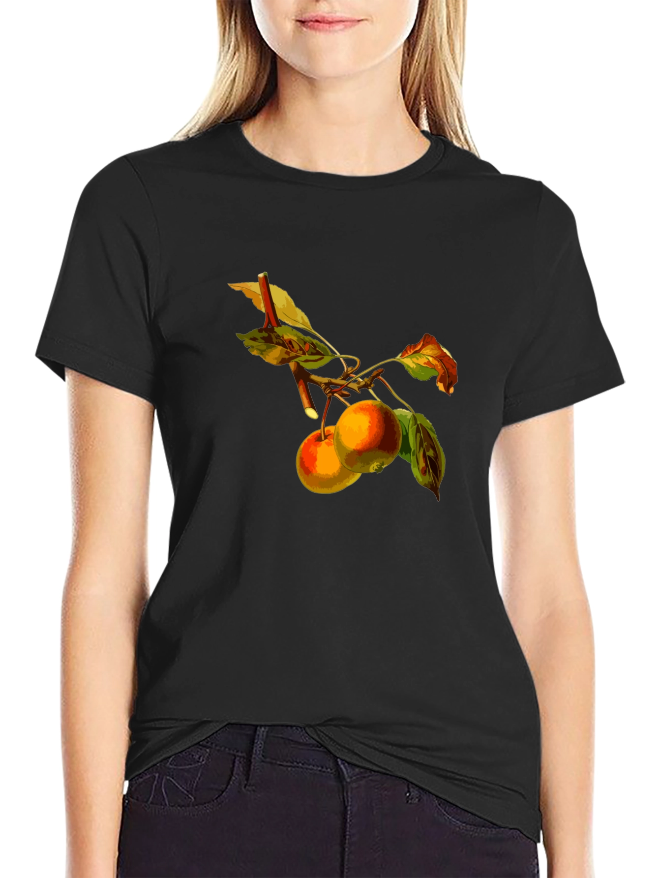 Black Apples on Branch Black T-Shirt view 2
