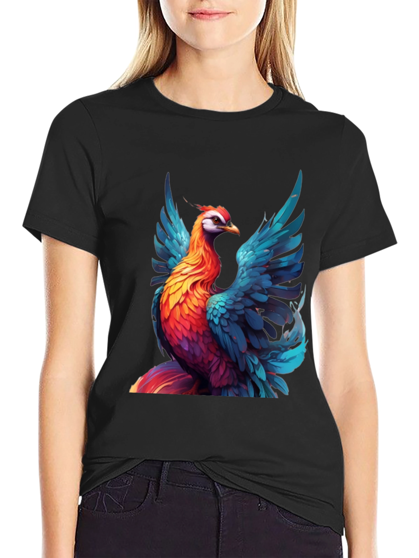 Black Vivid Phoenix Graphic T-Shirt - Bold Style view 2