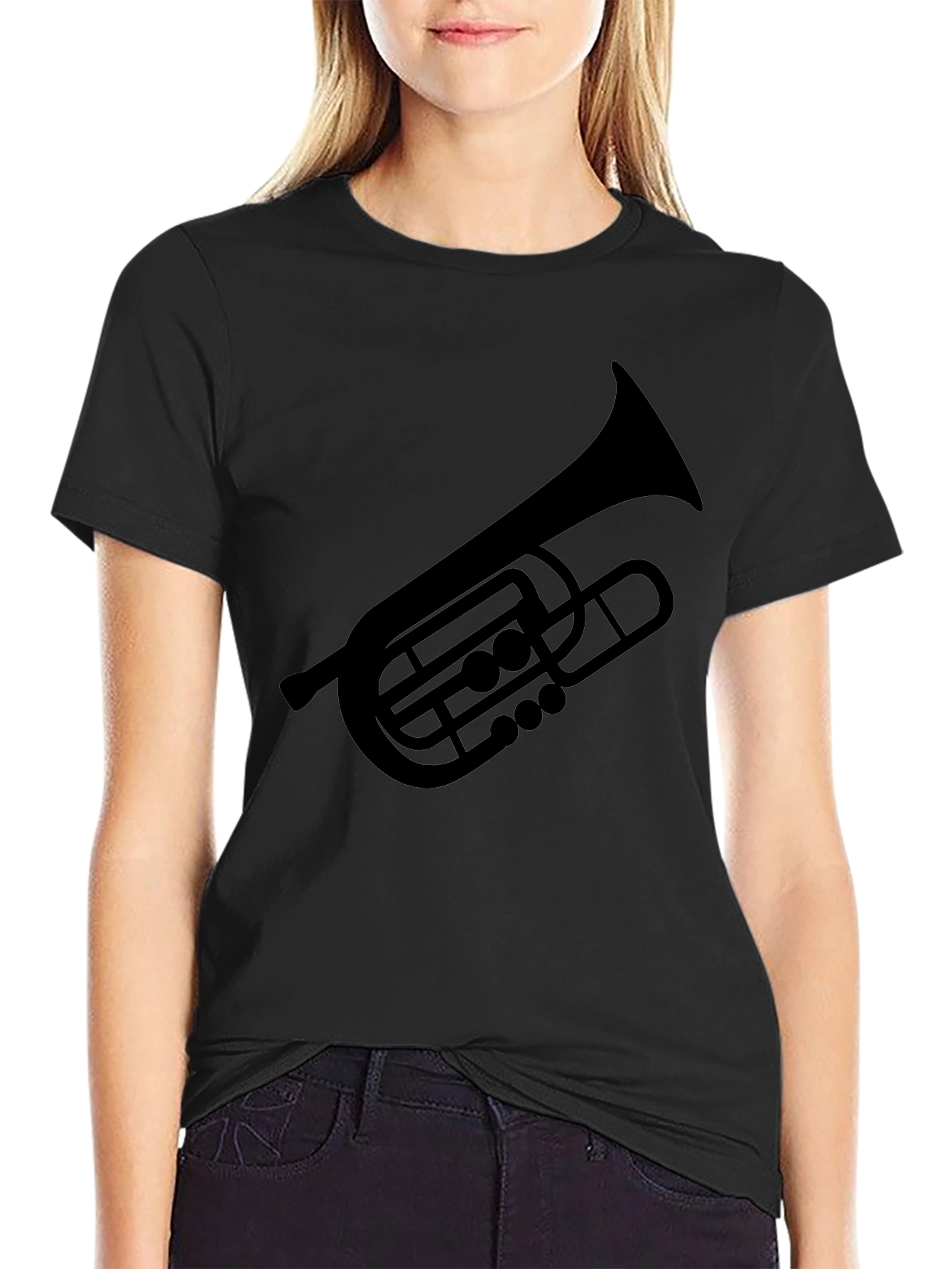 Black Tuba Graphic Tee - Black Cotton Musician Shirt view 2