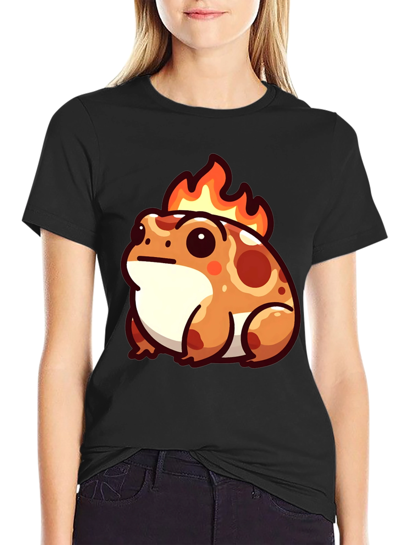 Black Flaming Frog T-Shirt - Fun Graphic Tee view 2