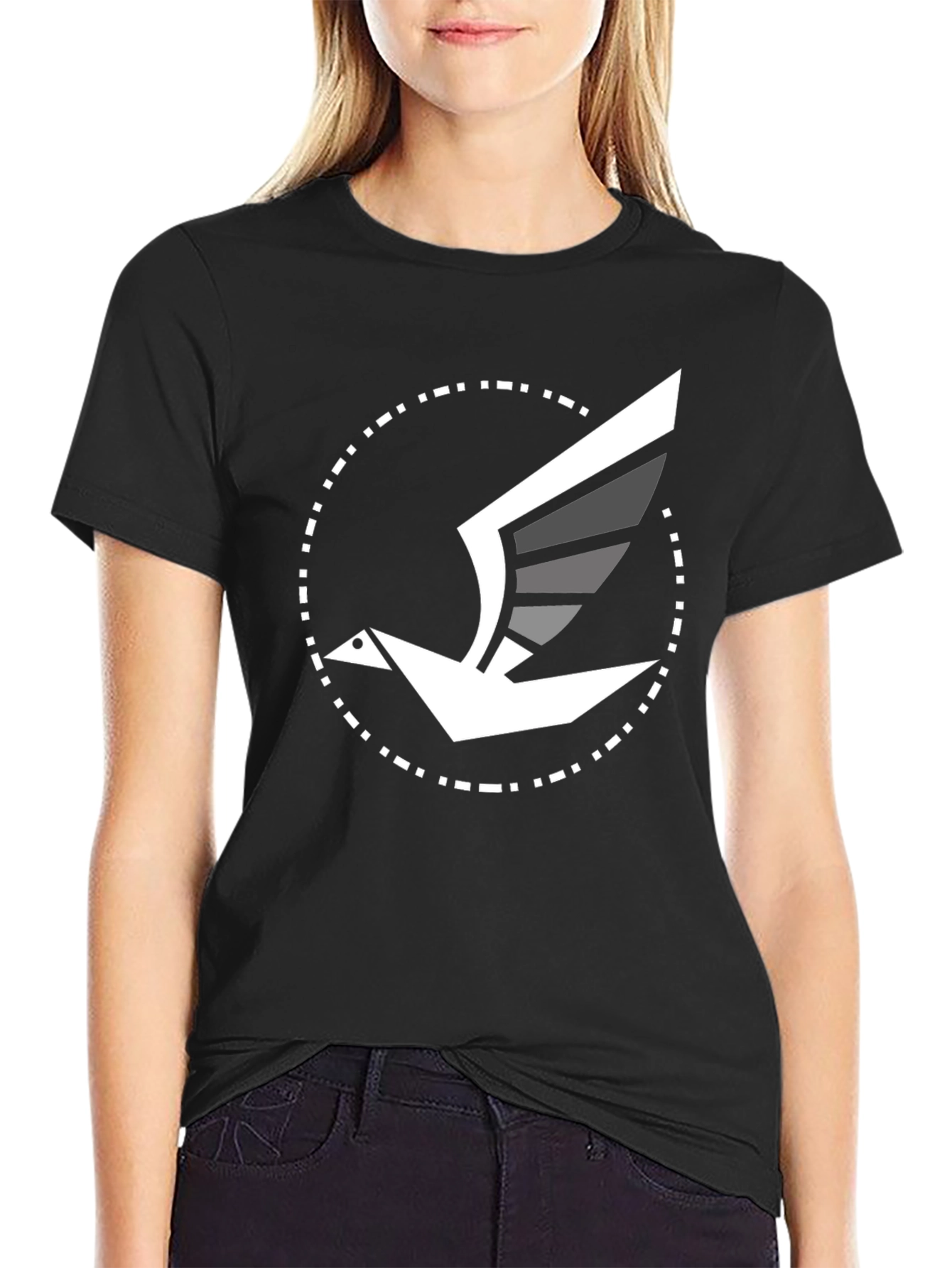 Black Modern Bird Graphic Tee - Black Cotton Blend view 2