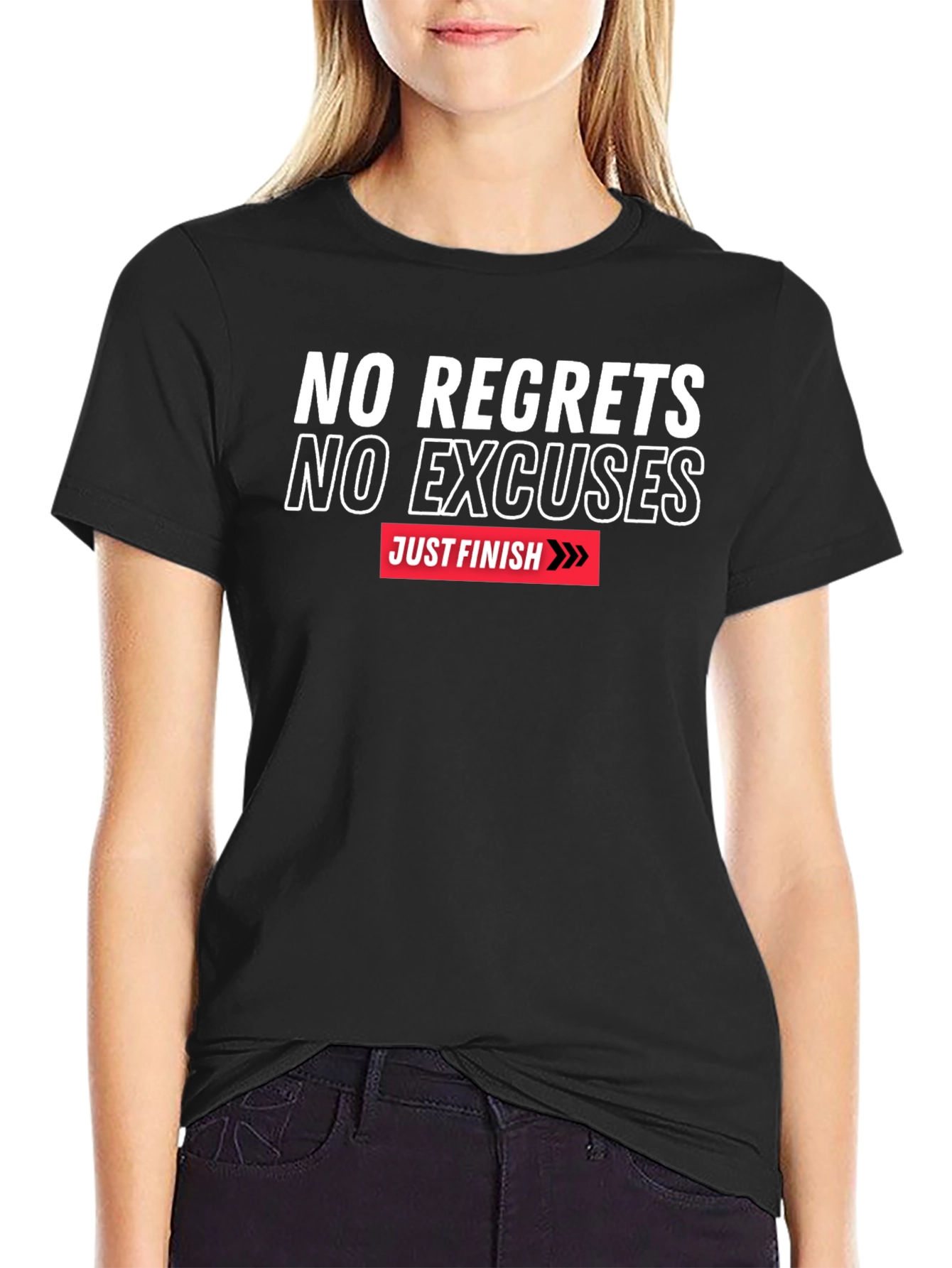 Black Motivational T-Shirt - No Regrets No Excuses view 2