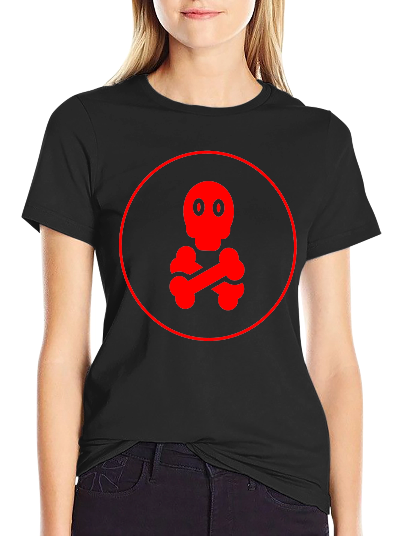 Red Skull & Crossbones Graphic Tee - Black Cotton Casual Shirt - 2