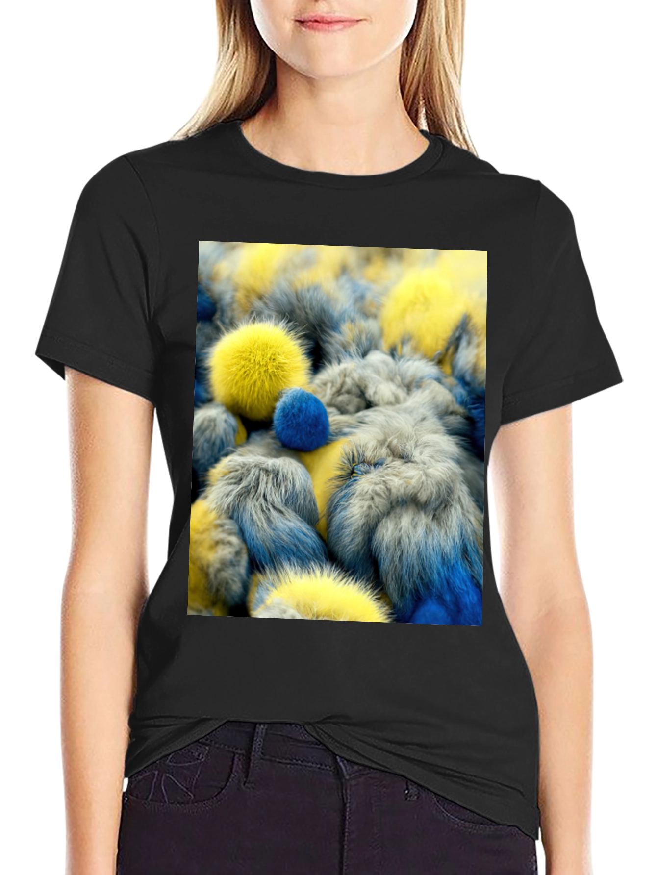 Black Fluffy Pom-Pom T-Shirt view 2