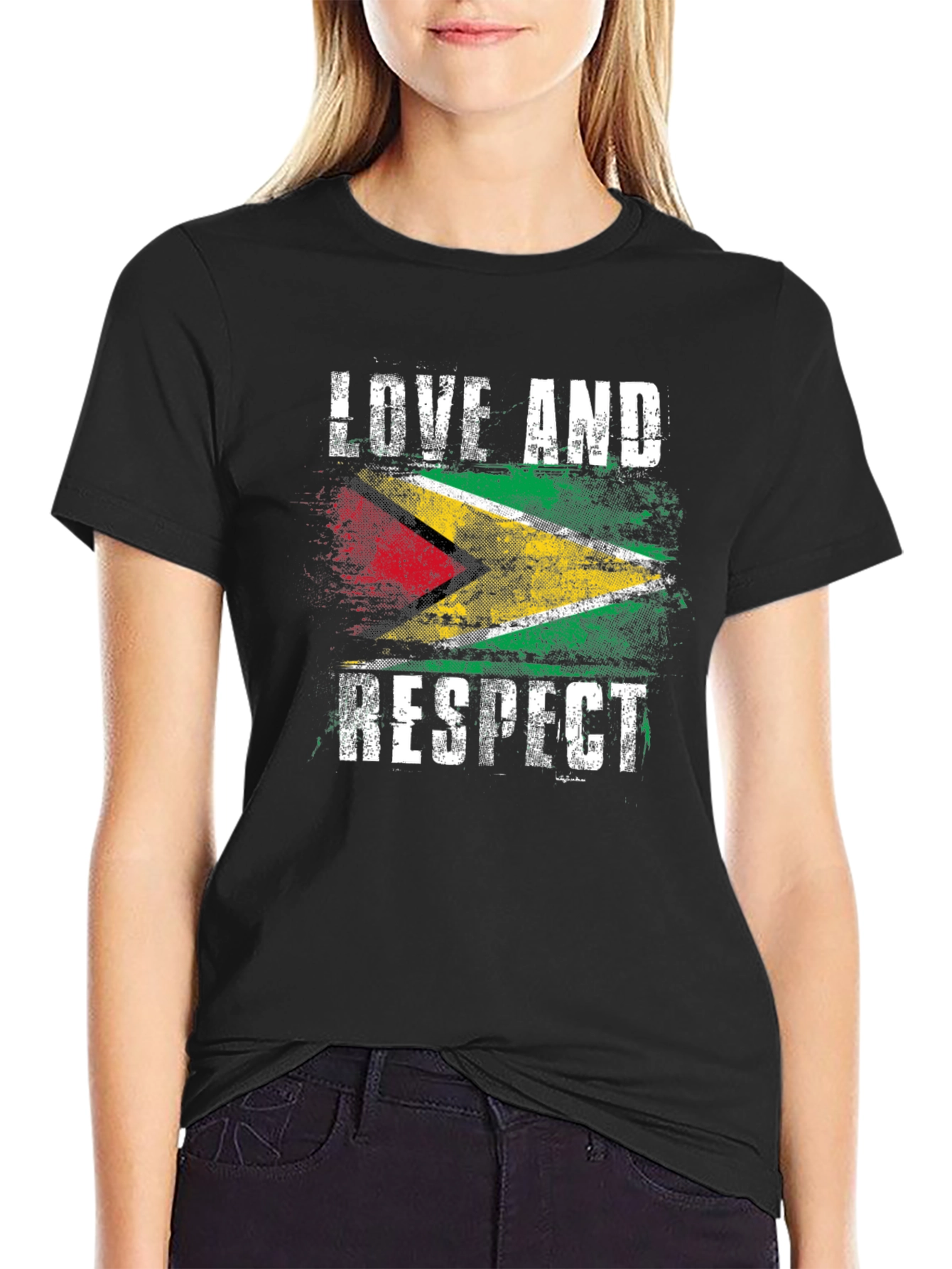 Black Guyana Flag Love and Respect Graphic Tee view 2