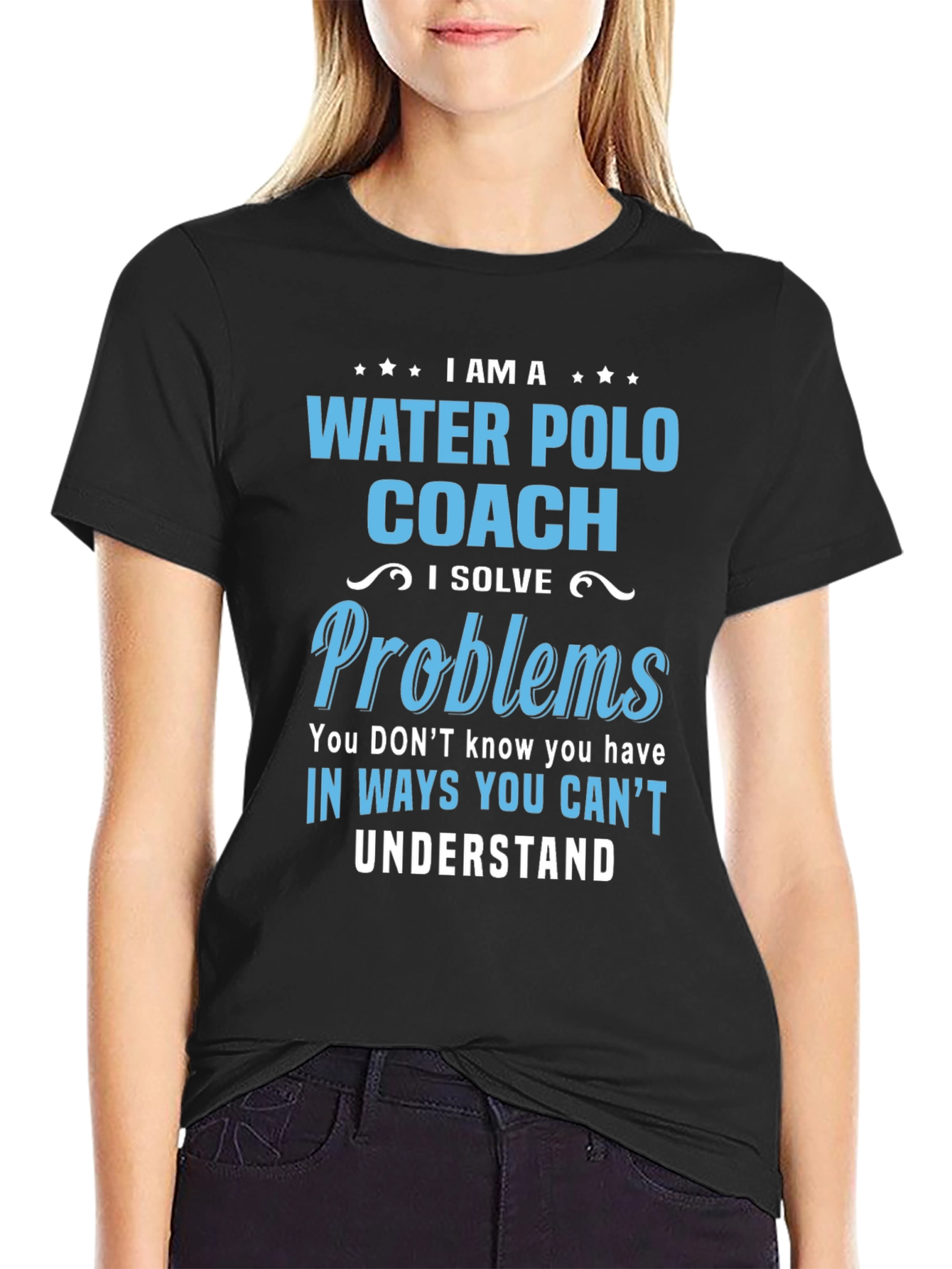 Black Water Polo Coach T-Shirt - I Solve Problems view 2