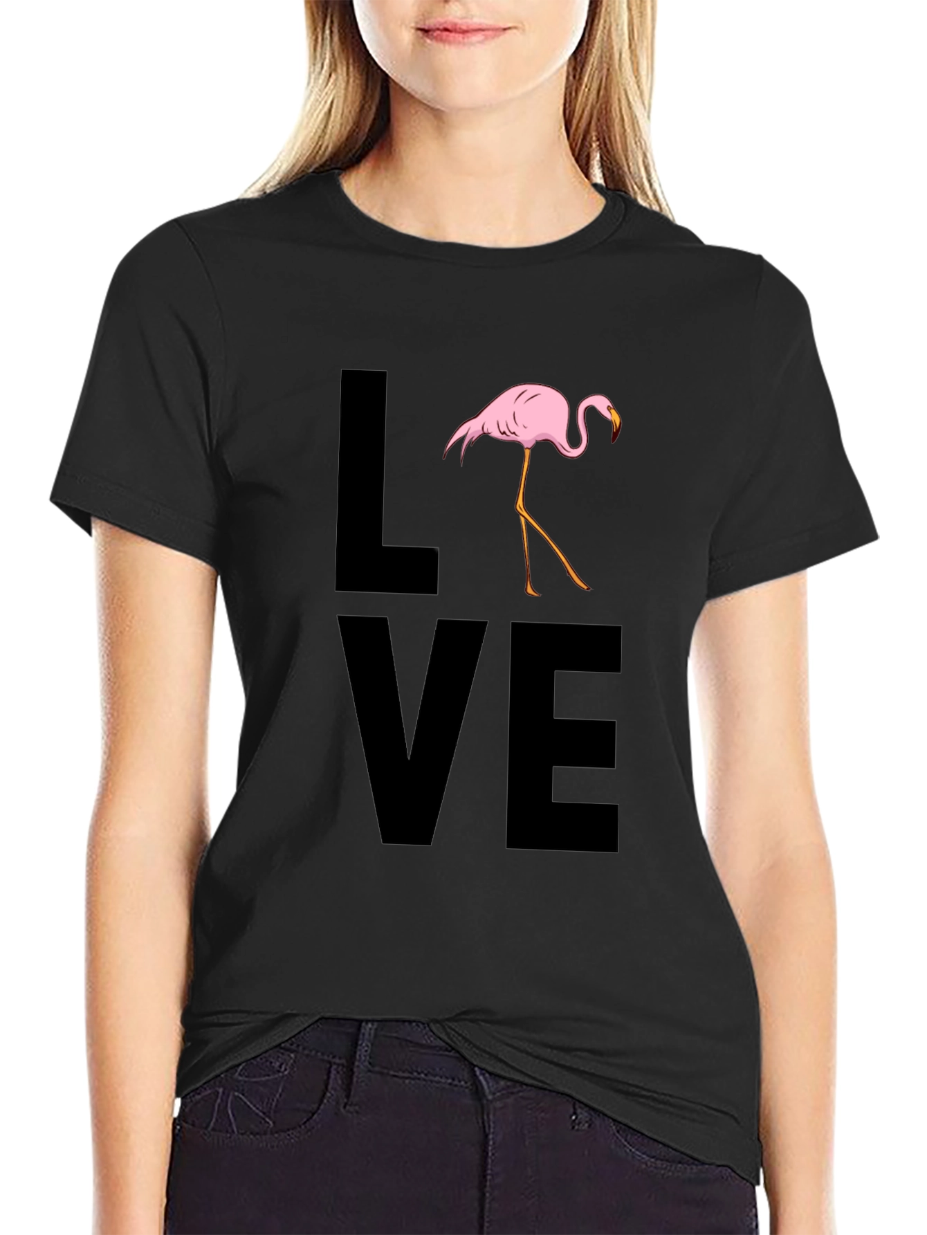 Black Flamingo LOVE Graphic T-Shirt - Black Casual Tee view 2