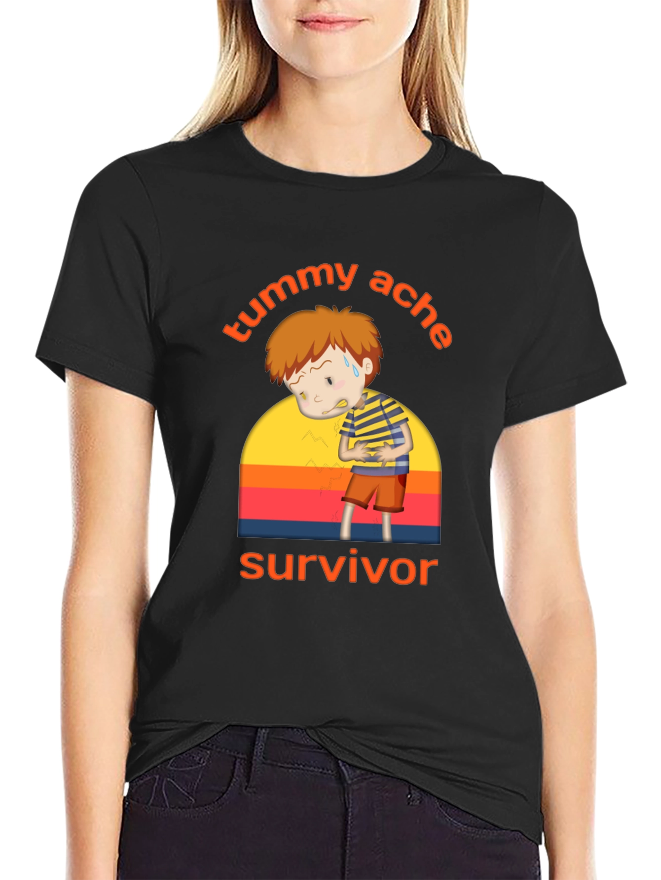 Black Tummy Ache Survivor T-Shirt - Funny Cartoon Design view 2