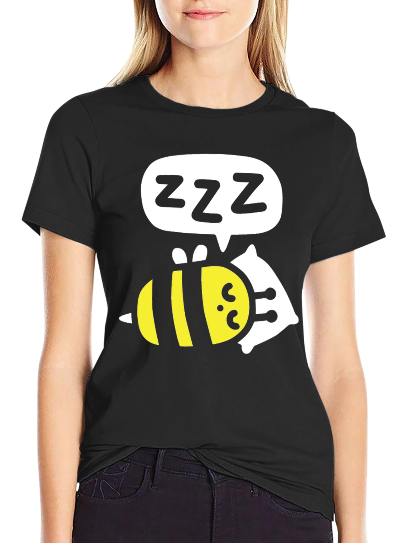 Black Sleeping Bee T-Shirt - Funny Cartoon Graphic Tee view 2