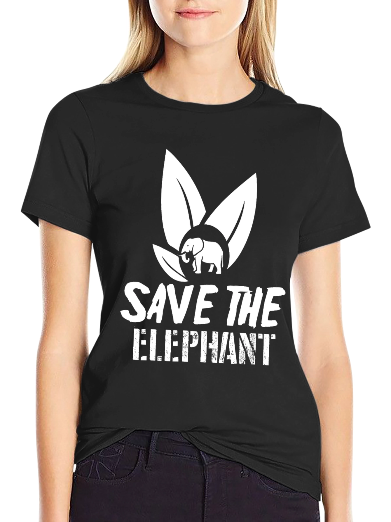 Black Save the Elephants Graphic Tee - Black Cotton T-Shirt view 2