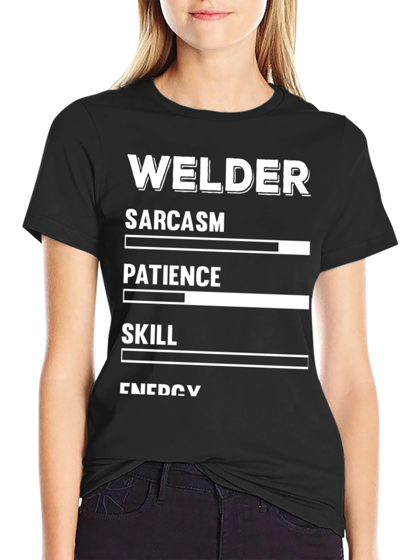Black Welder Sarcasm Patience Skill Black Graphic T-Shirt view 2