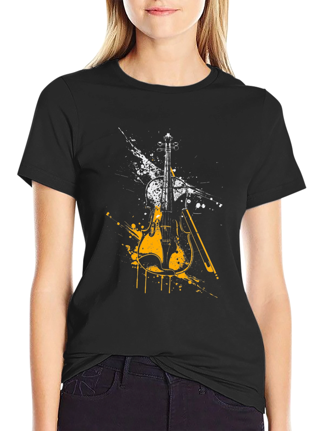 Black Abstract Violin Graphic Tee - Black view 2