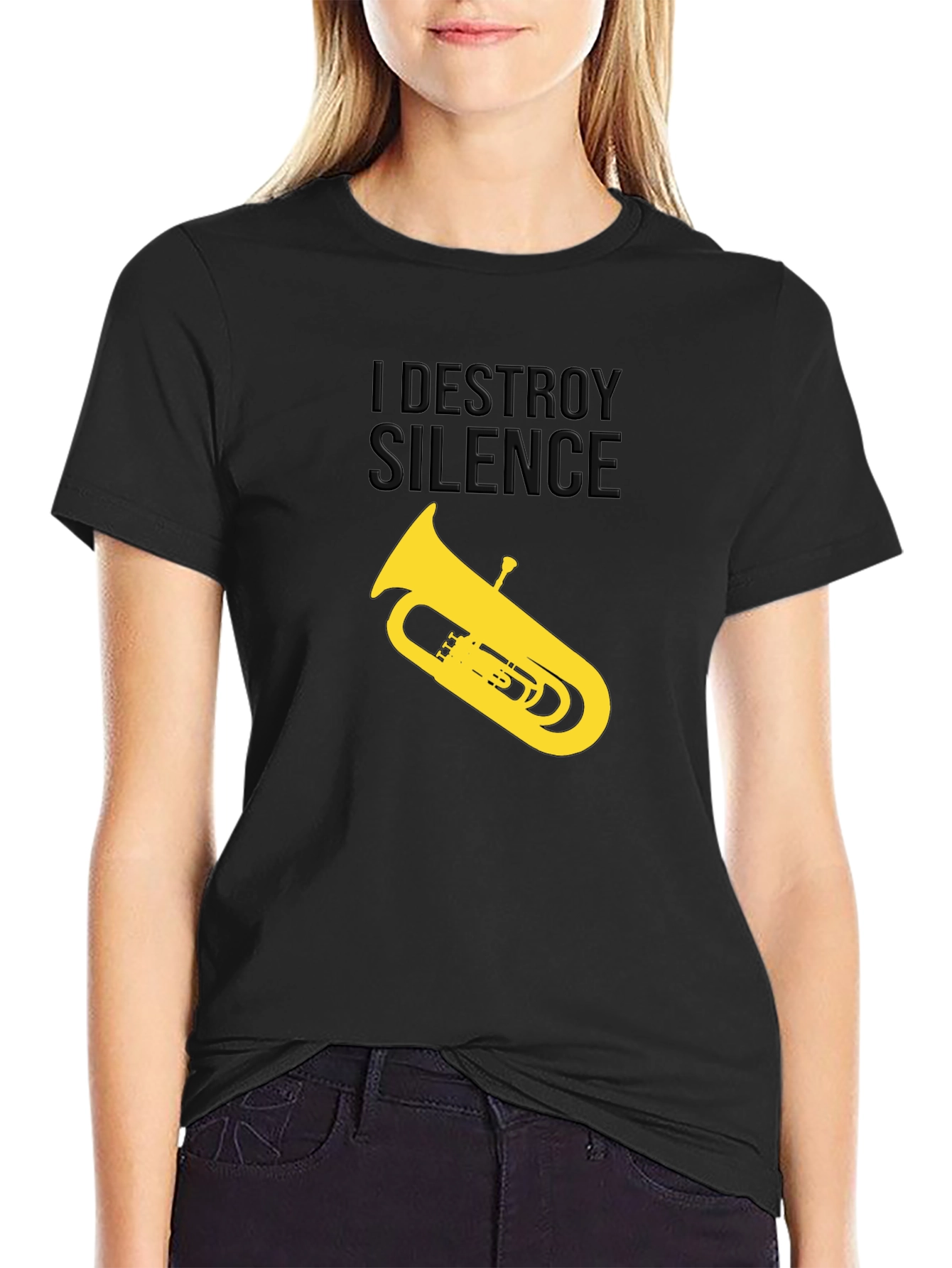 Black I Destroy Silence Tuba Graphic Tee view 2