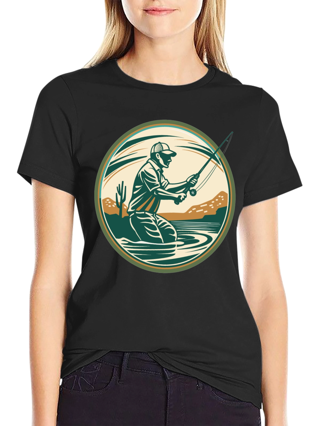 Black Fishing T-Shirt - Outdoor Adventure Design view 2