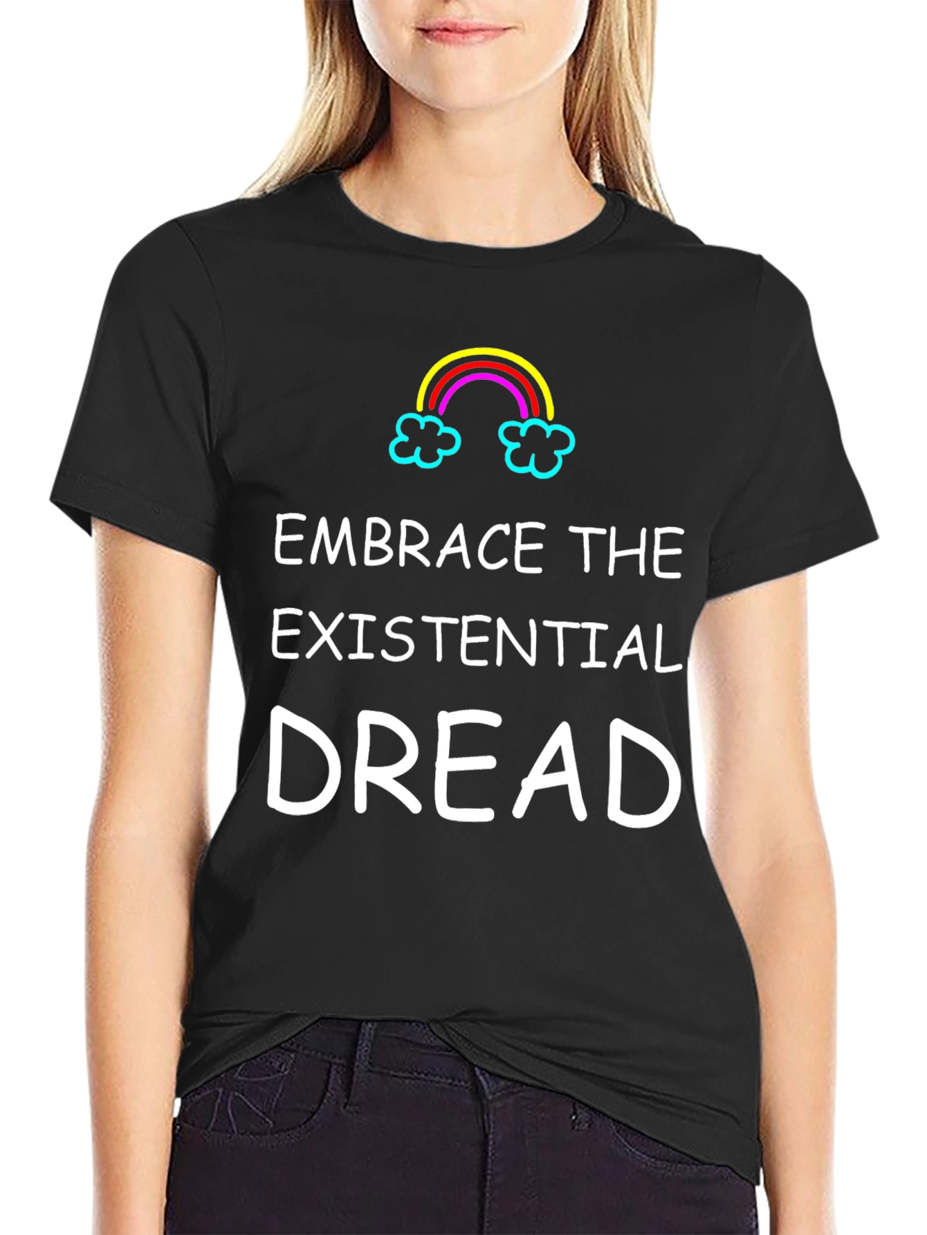 Black Embrace Existential Dread Black Graphic T-Shirt view 2