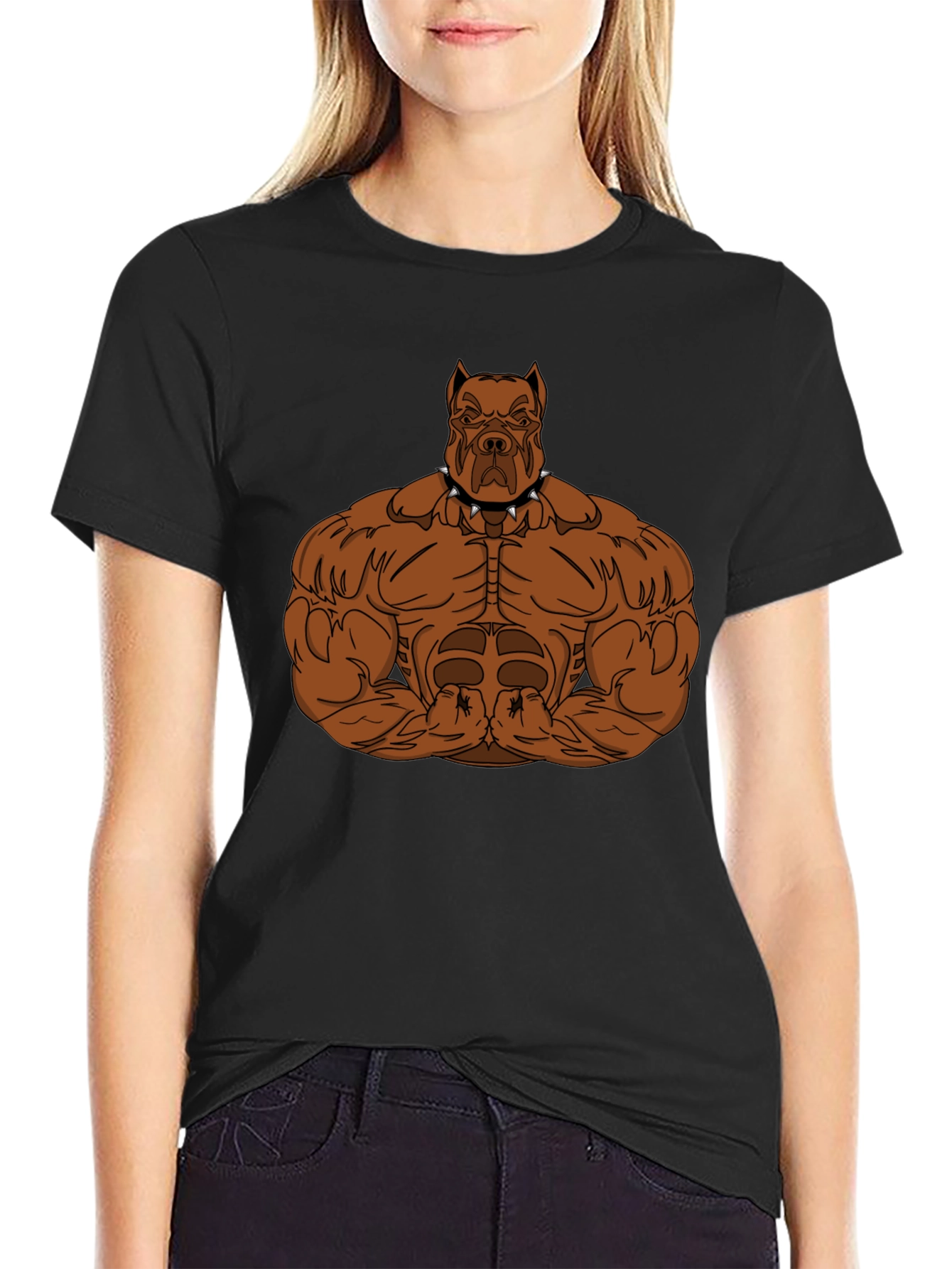 Black Muscular Dog Graphic Tee - Black Cotton T-Shirt view 2