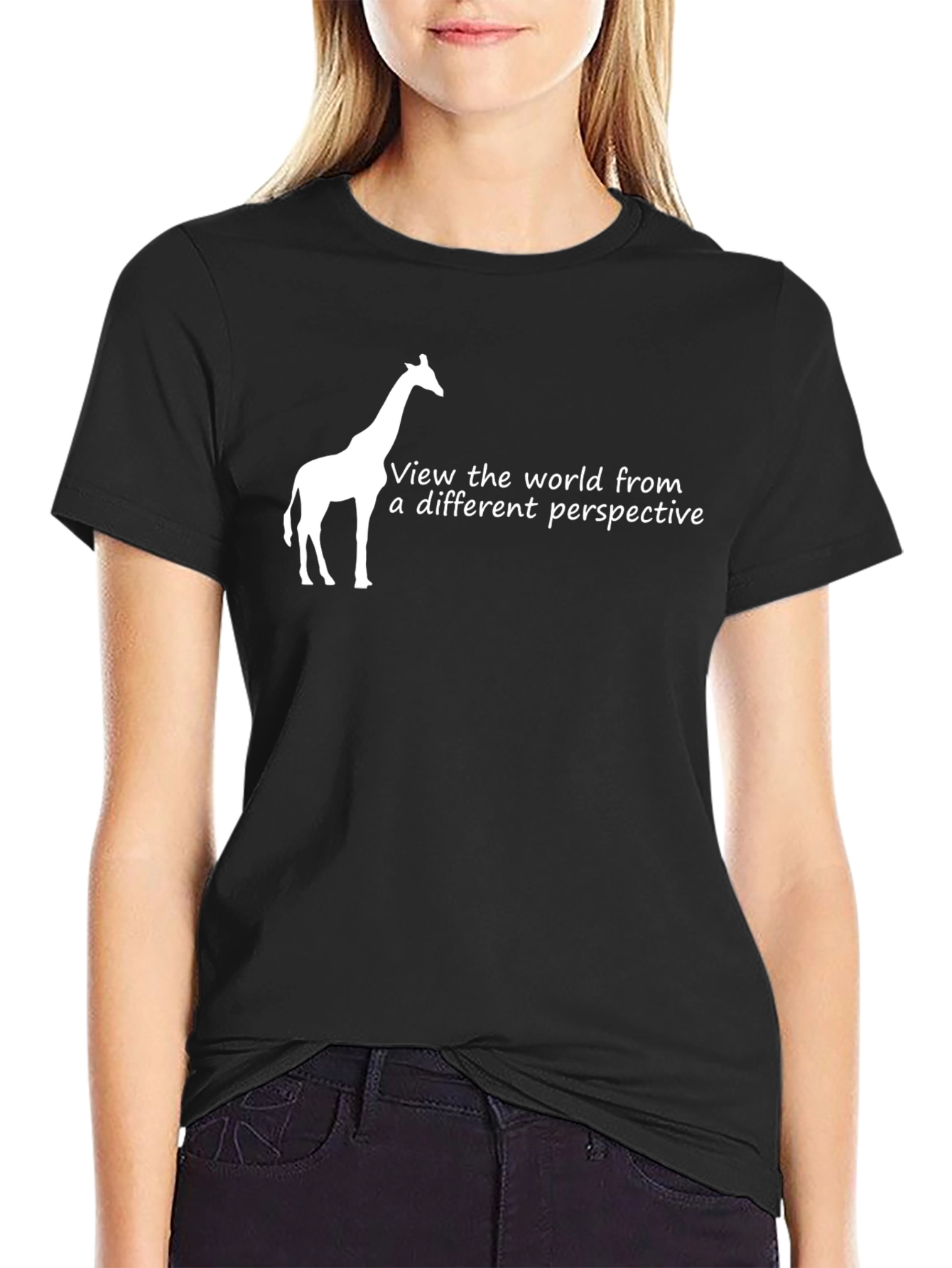 Black Unique Giraffe T-Shirt: View the World Differently view 2