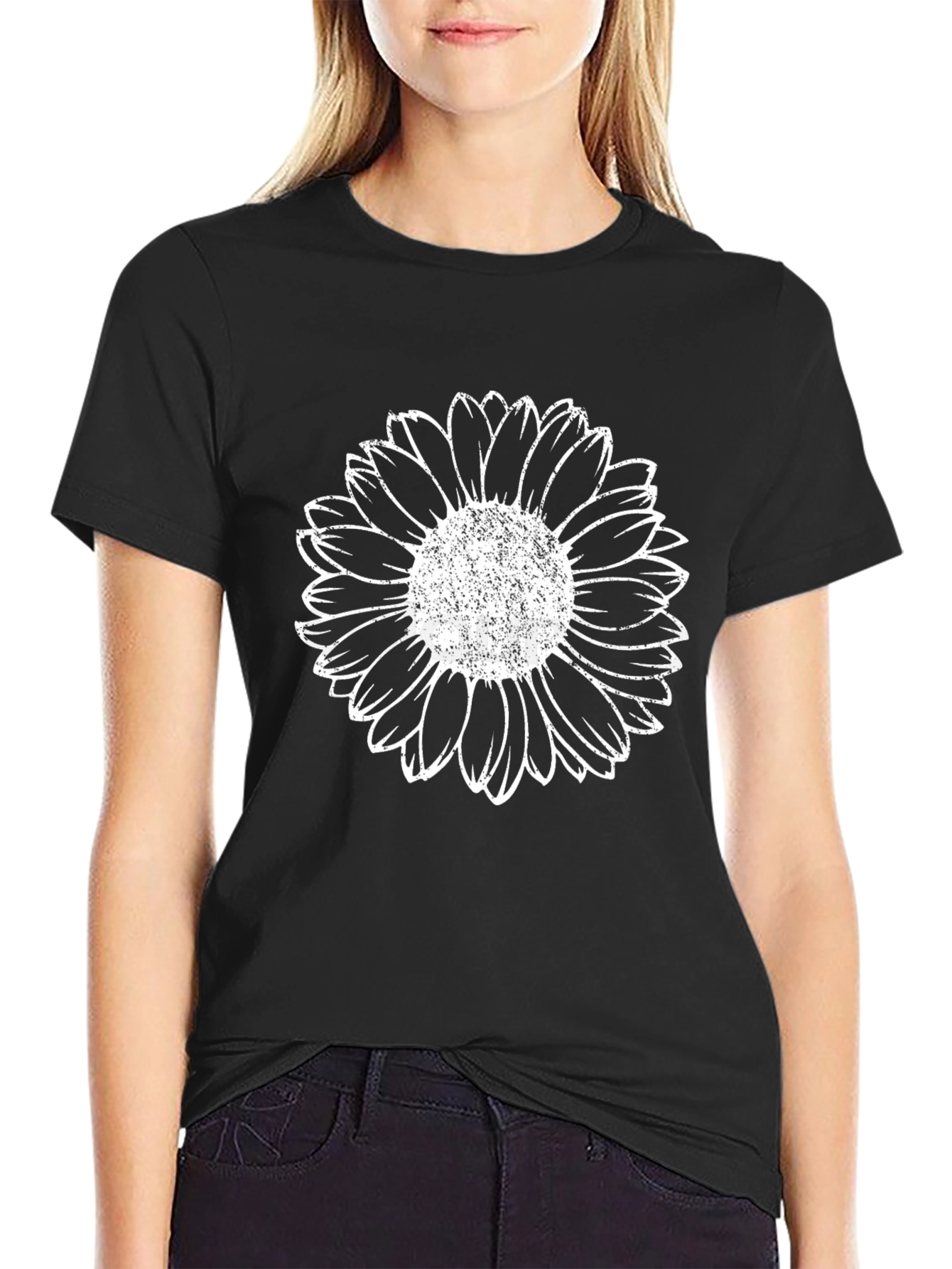 Black Sunflower Graphic Print Crew Neck T-Shirt view 2