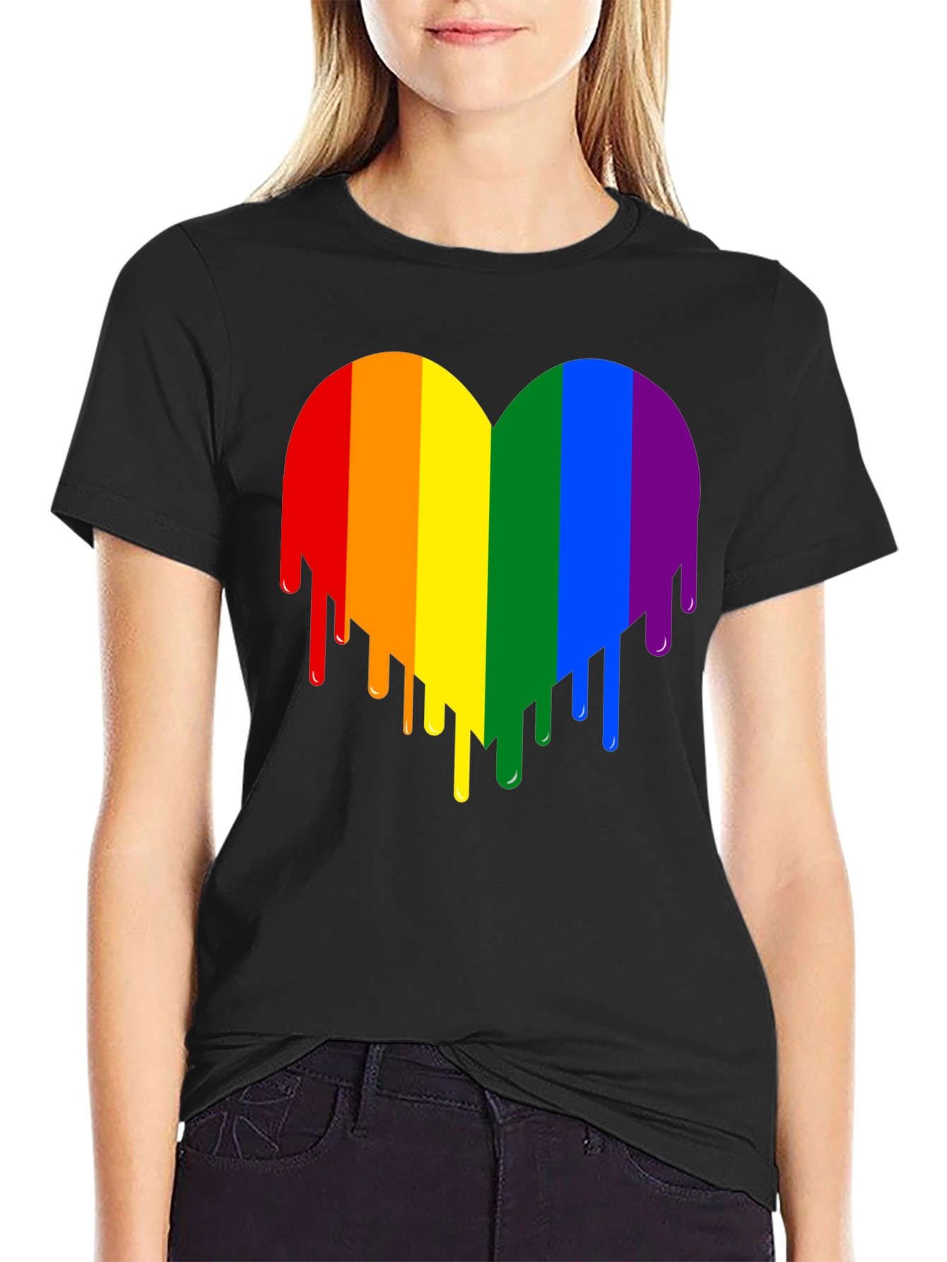 Black Rainbow Heart Drip Graphic Tee view 2