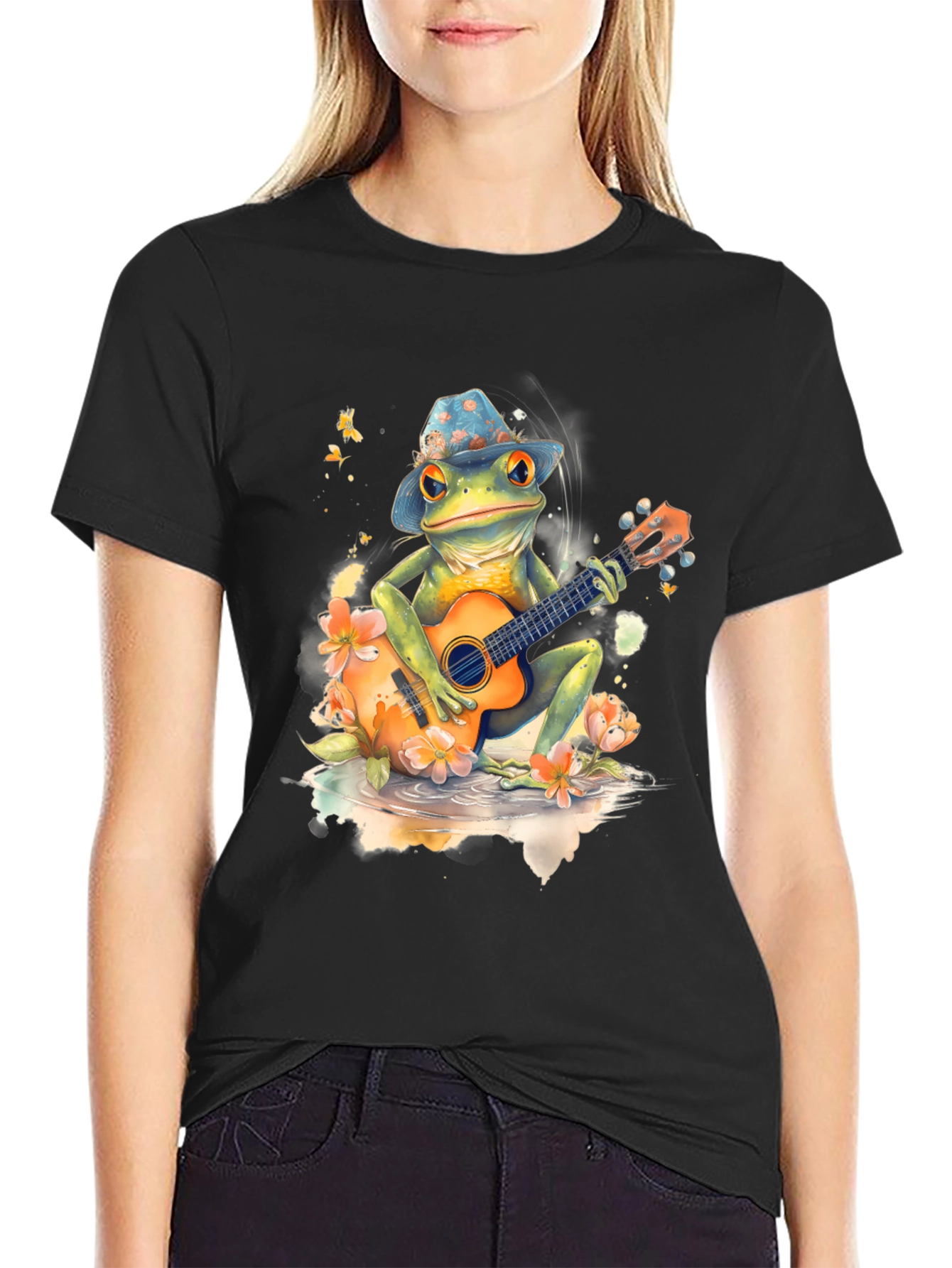 Black Frog Guitarist Graphic Tee - Musical Amphibian Style view 2