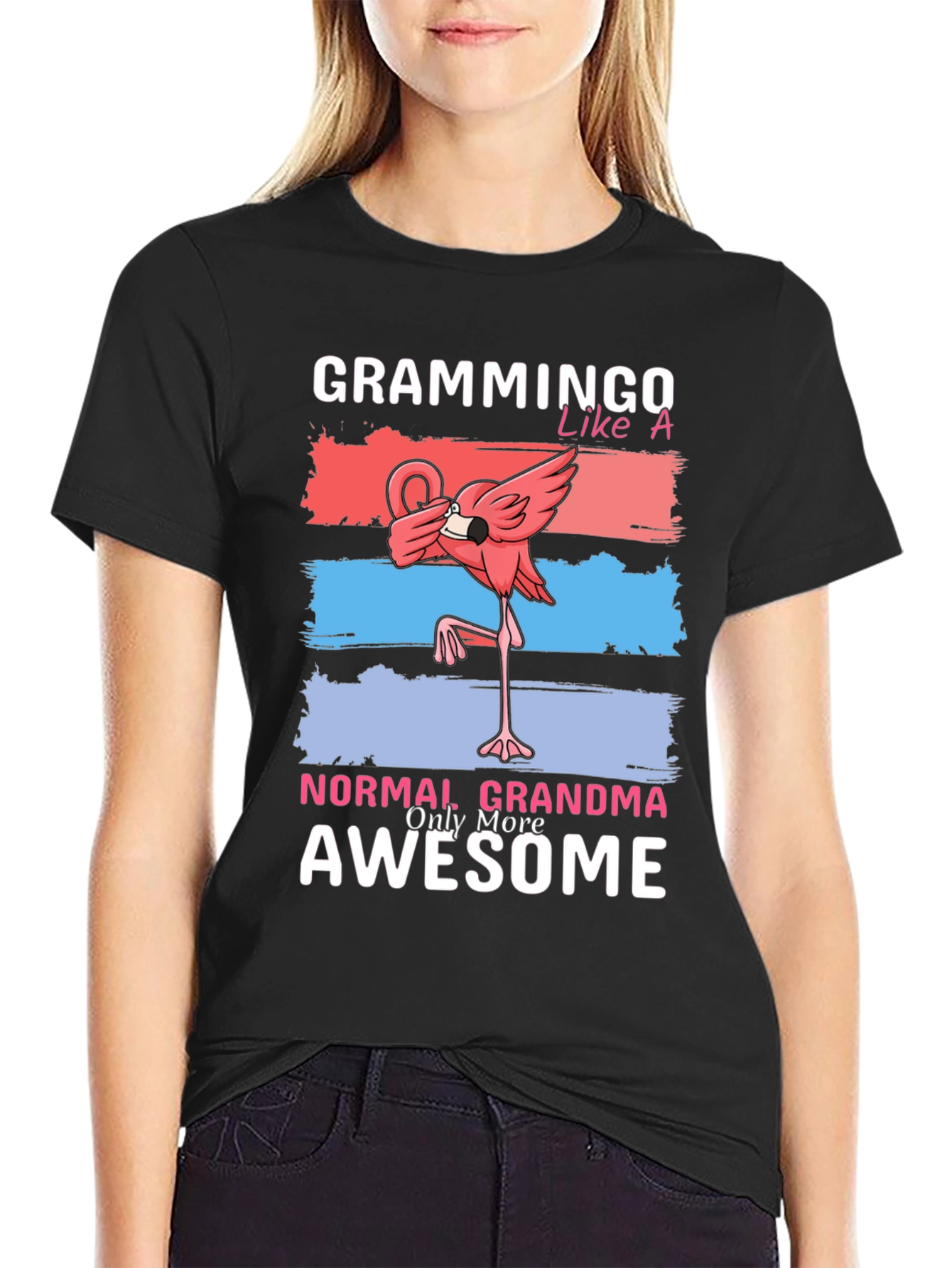 Black Grammingo Flamingo Grandma T-Shirt view 2