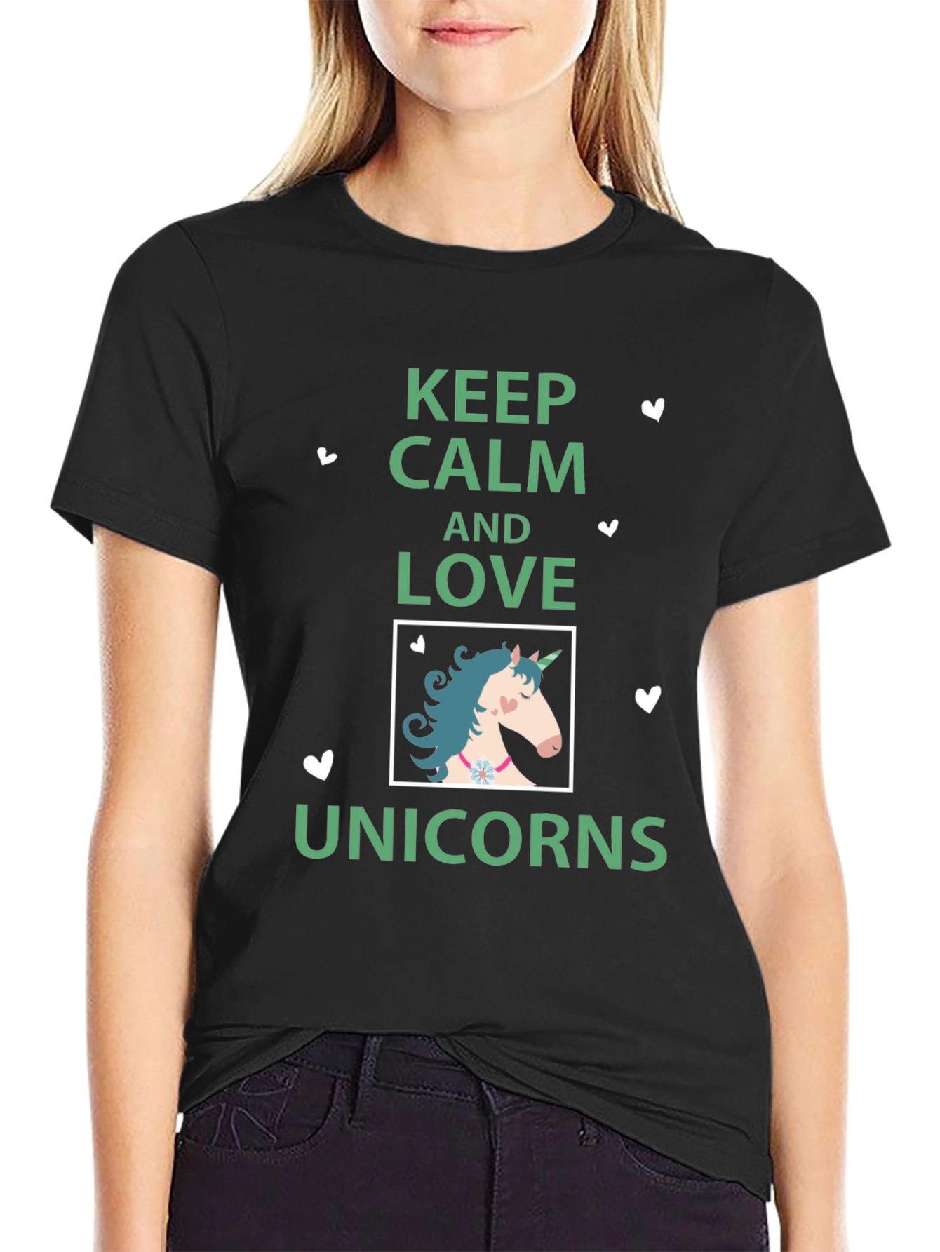 Black Keep Calm & Love Unicorns Graphic T-Shirt view 2