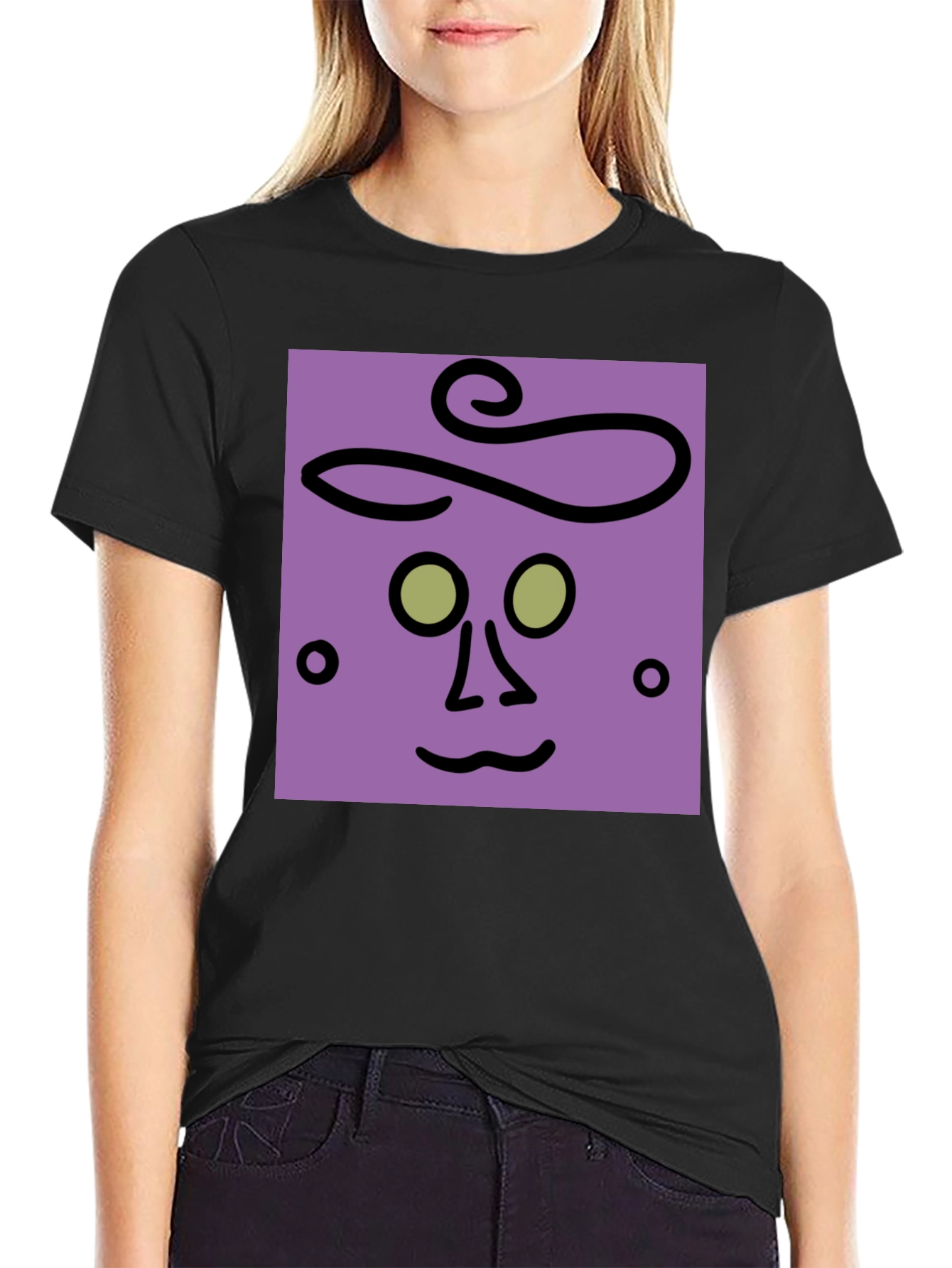 Black Abstract Face Graphic Tee - Unisex Black T-Shirt view 2