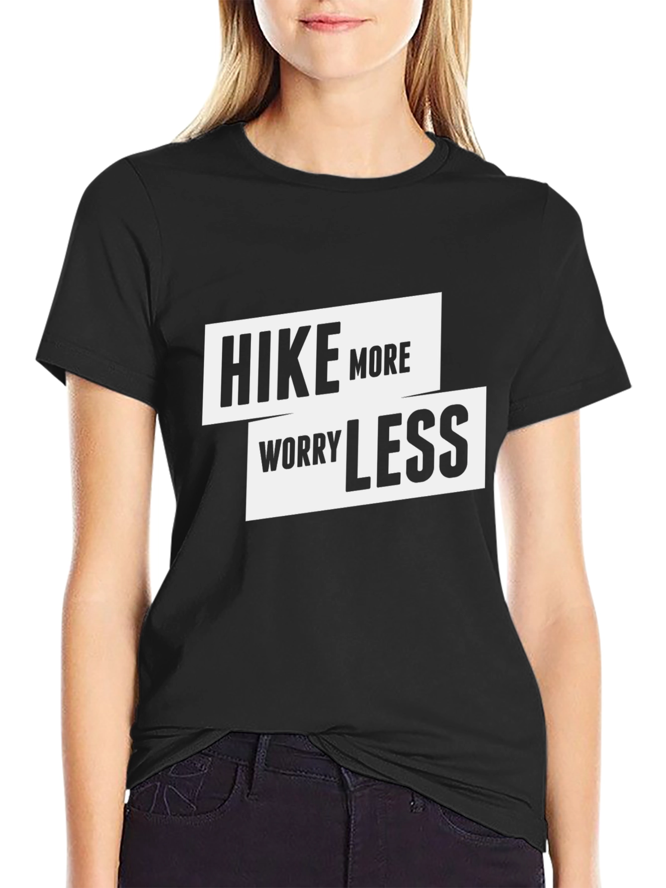 Black Hike More Worry Less T-Shirt - Outdoor Adventure Tee view 2