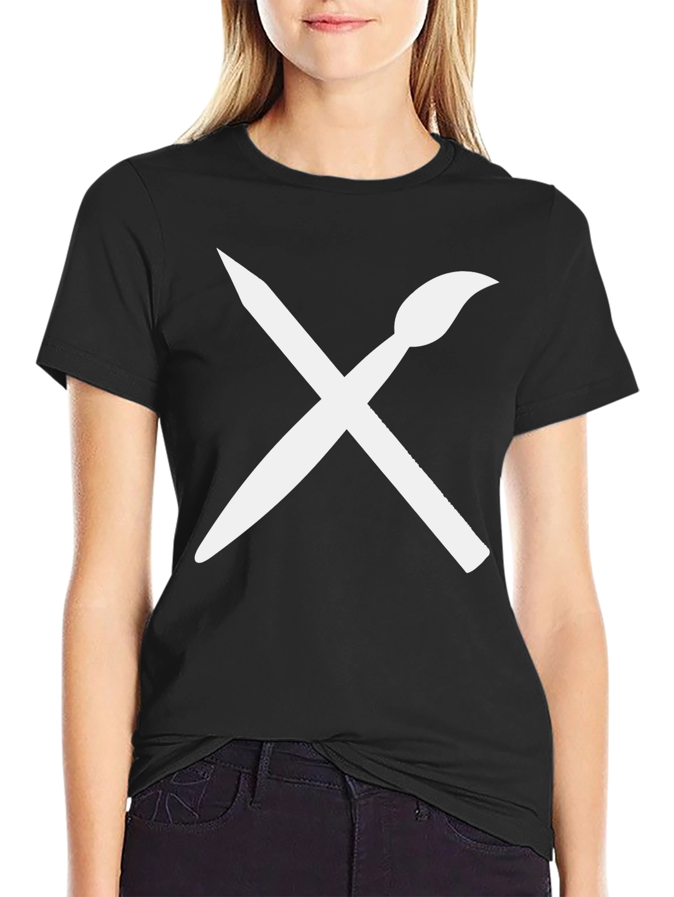 Black Artist's Tee: Brush & Pencil Graphic T-Shirt view 2