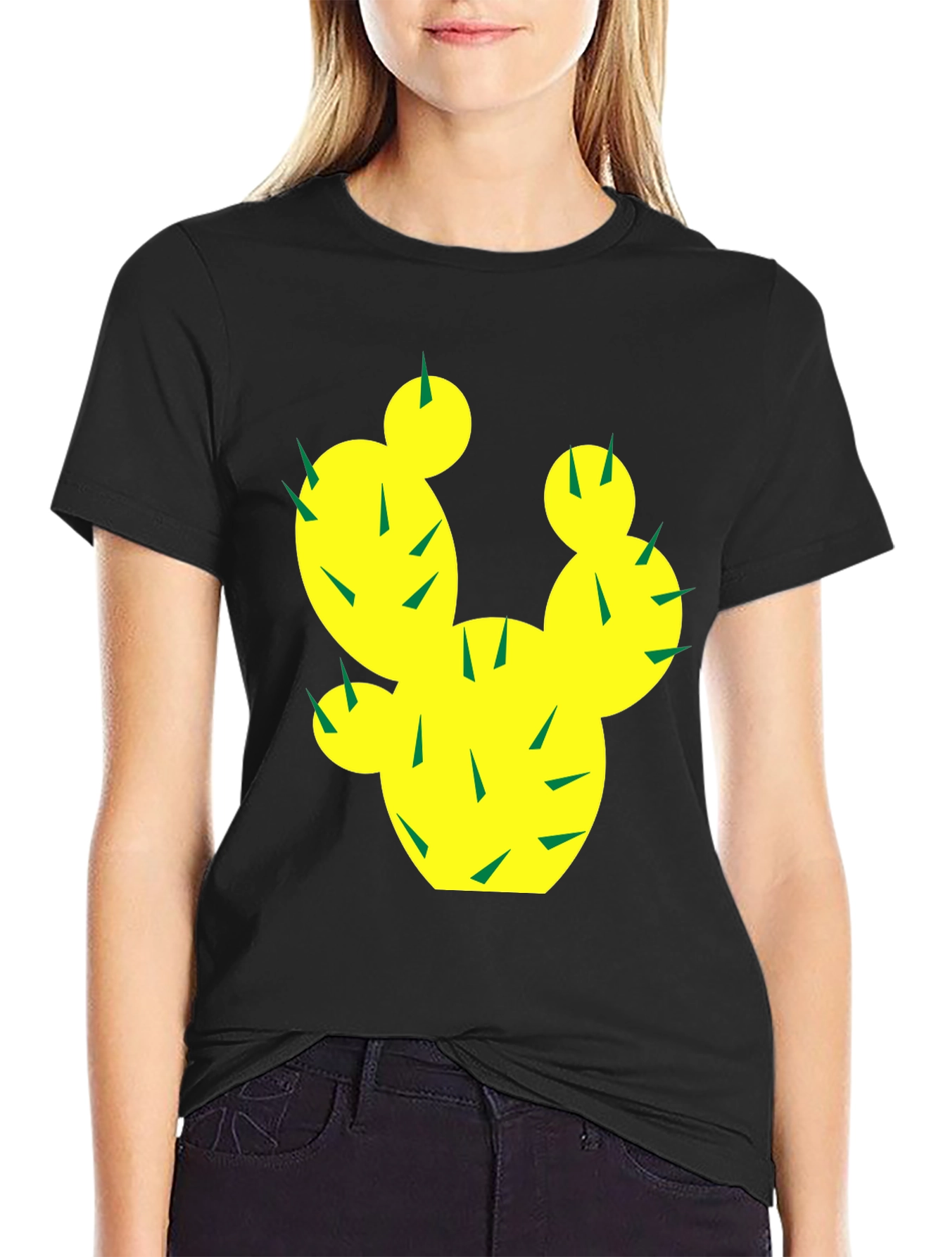 Black Cactus Graphic Tee - Trendy Black Cotton T-Shirt view 2